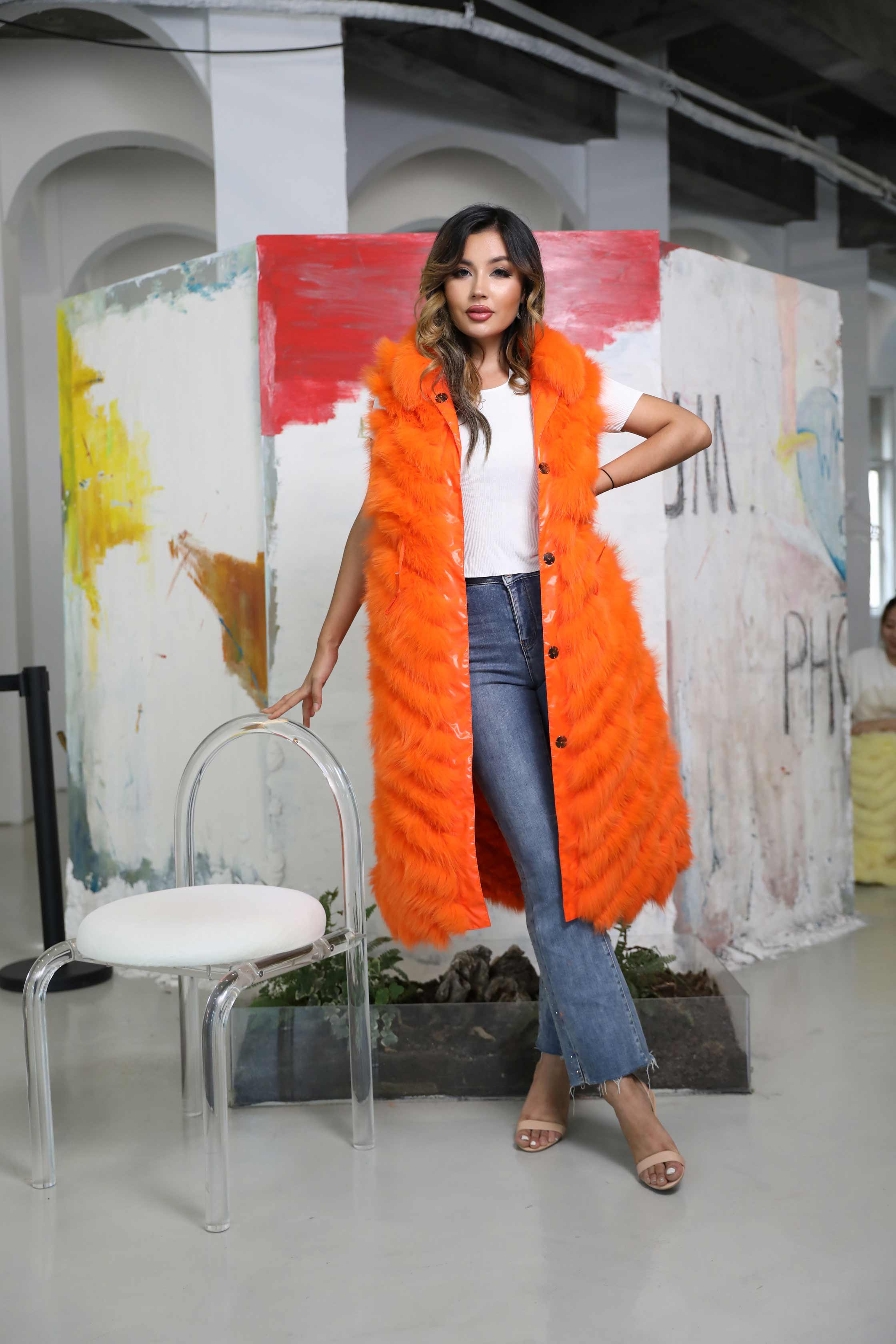 Women's Long Style Real Fox Fur Vest Wear Two Sides - Janefur