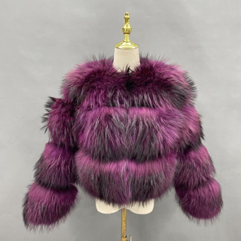 Winter Fashion Fluffy Natural Raccoon Fur Ladies Short Coat - Janefur