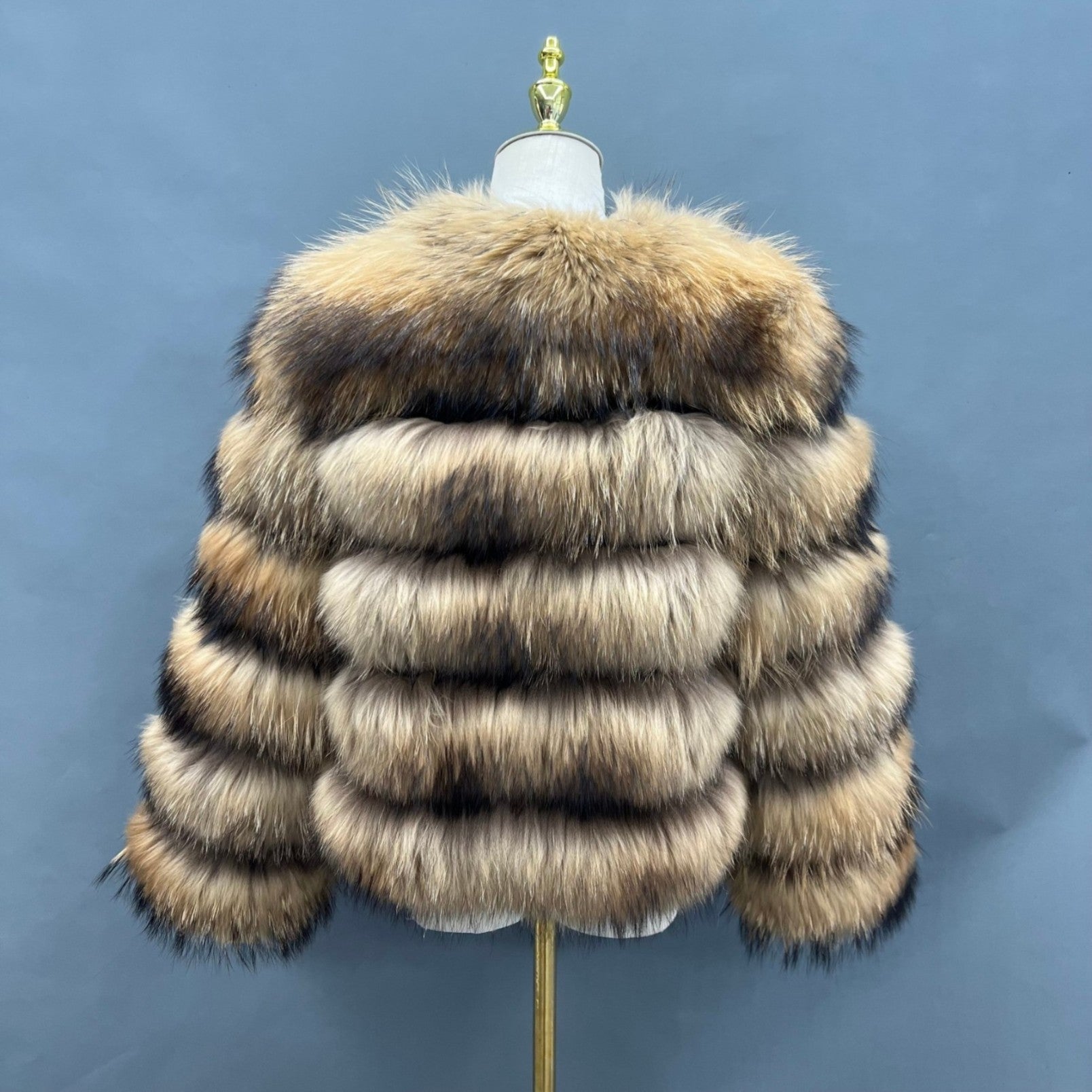 2023 New 5 Section Horizontal Stripe Short Raccoon Fur Coat - Janefur
