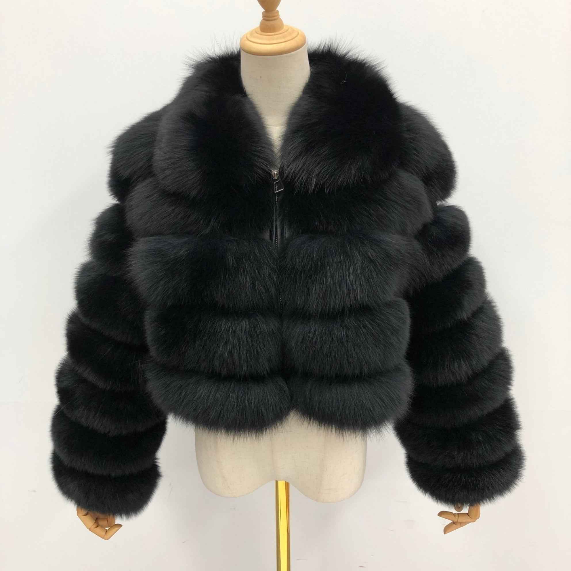 Women's Five Sections Zipper Fox Fur Coat Winter Coat - Janefur