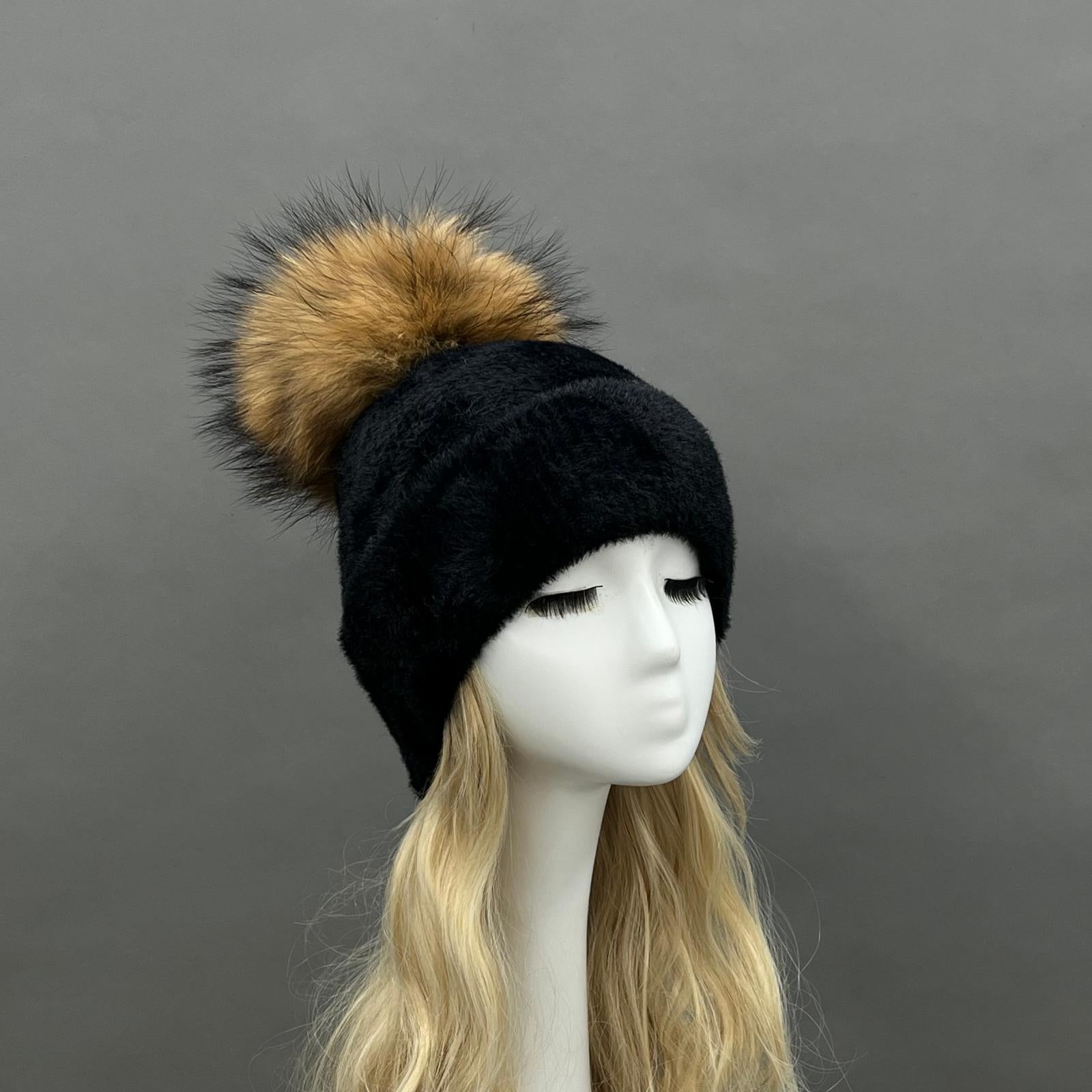 Women's Fashion Fox Fur Hat with Pom Poms - Janefur