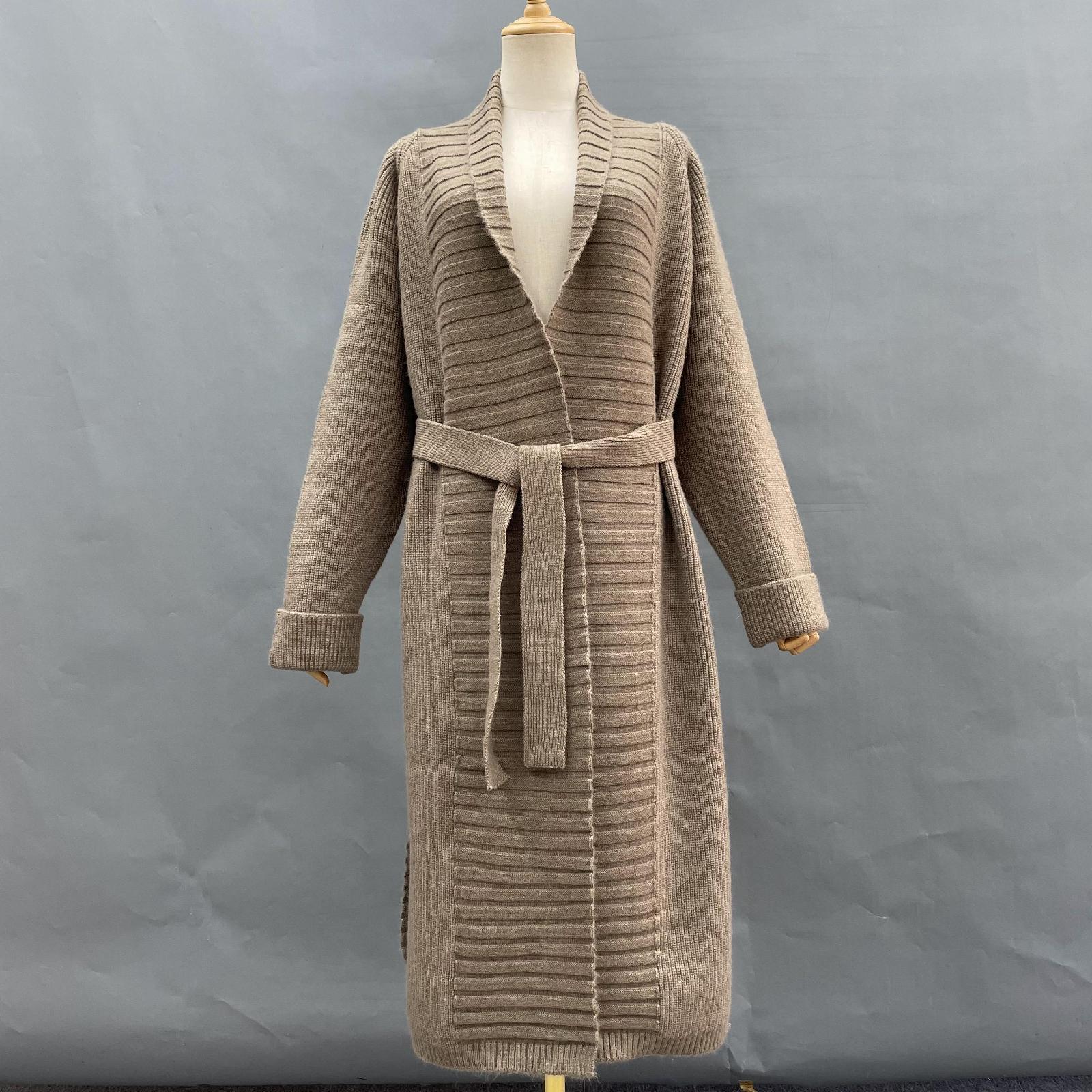 Ladies' Wide Lapel Belted Knitted Sweater Spring Knit Cardigan Long Outerwear - Janefur