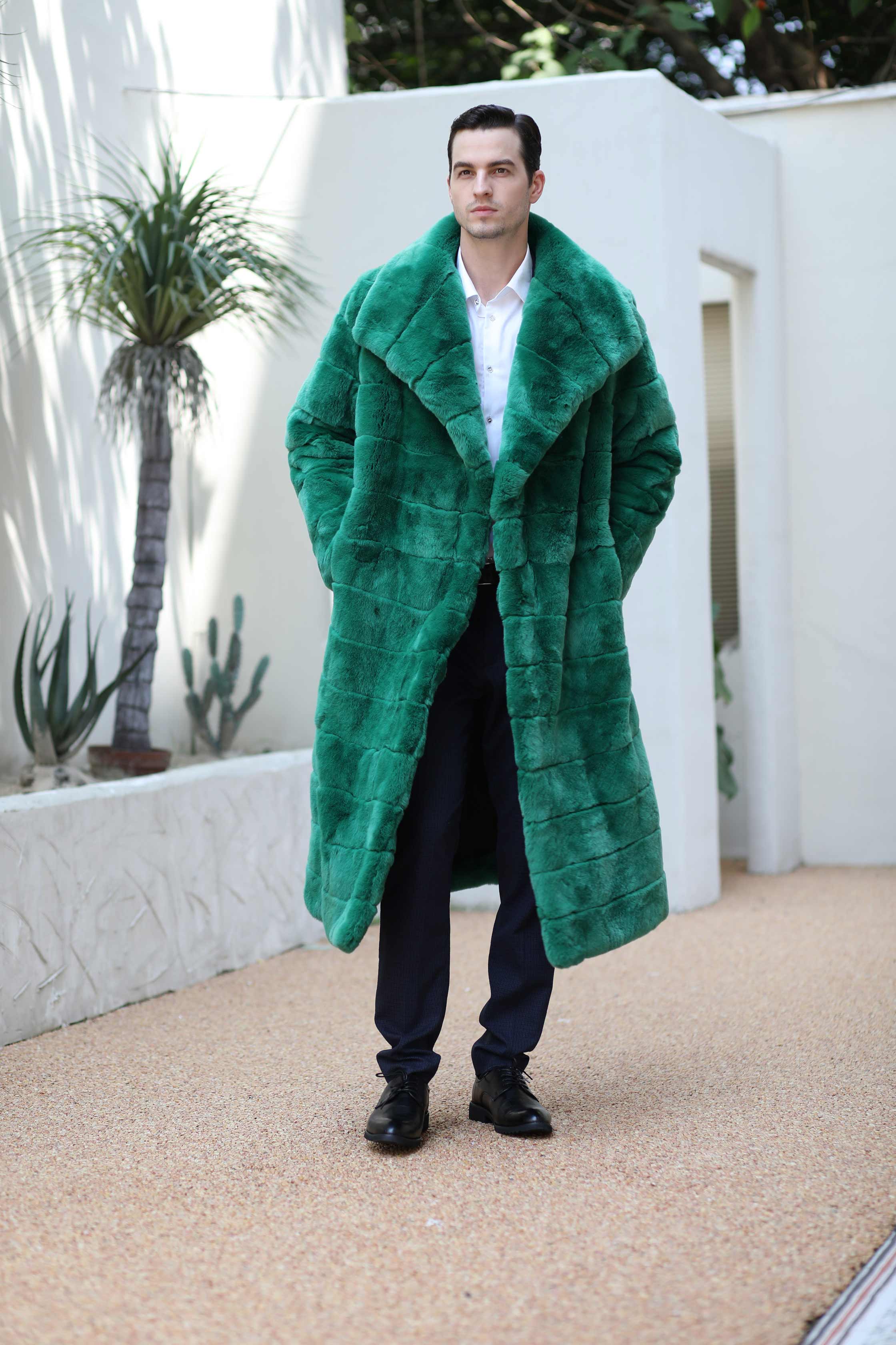 Winter Men's Lapel Soft Rabbit Fur Long Fashion Coat - Janefur
