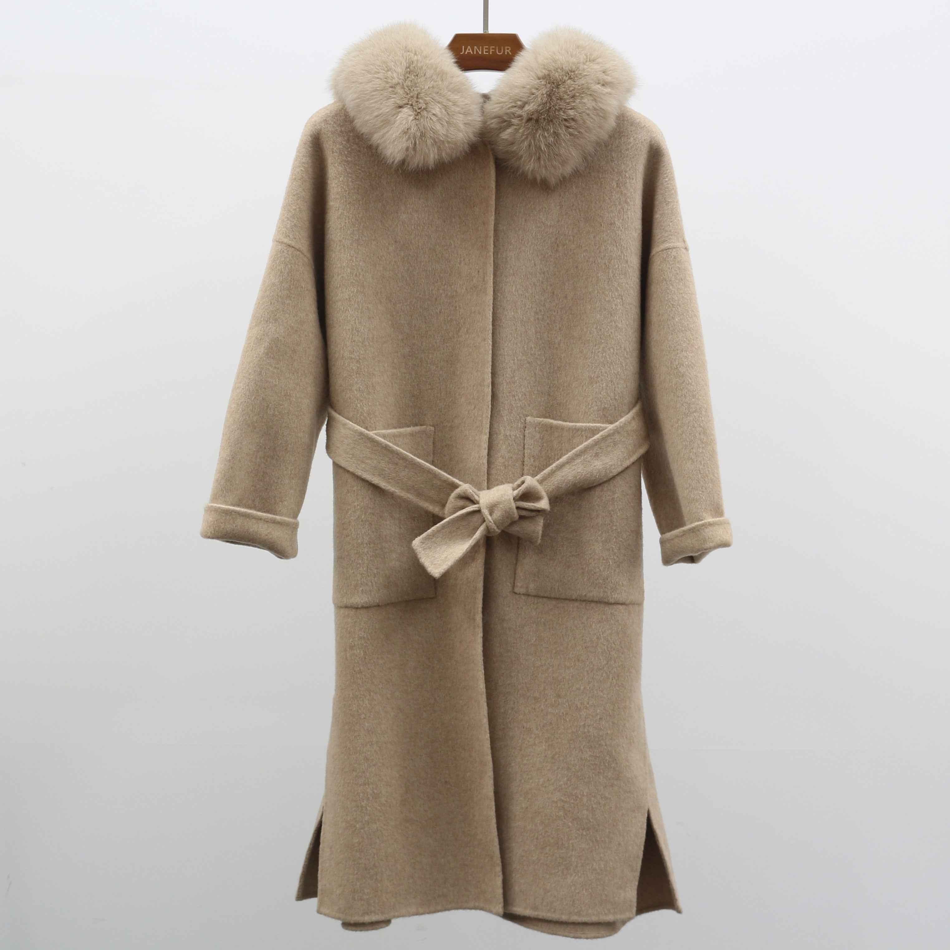 Women's Winter Fashion Hooded Double Sided Cashmere Long Coat - Janefur