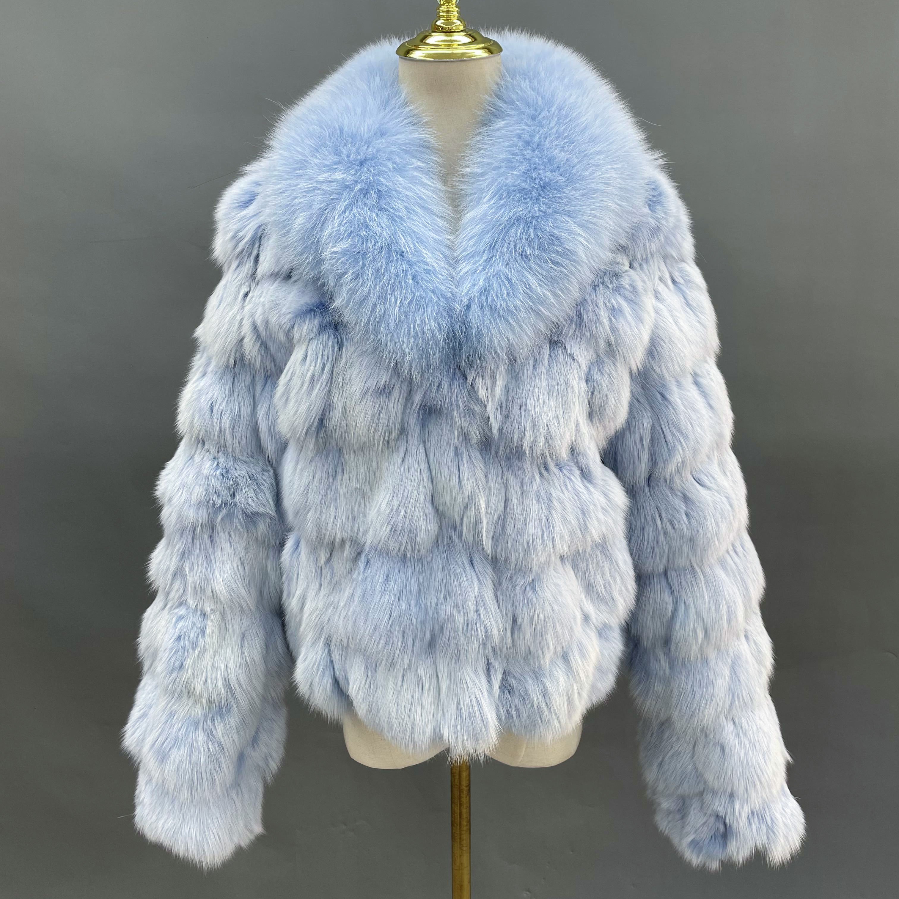 Plus Size Women's Short Stylish Lapel Real Fox Fur Luxury Jacket - Janefur