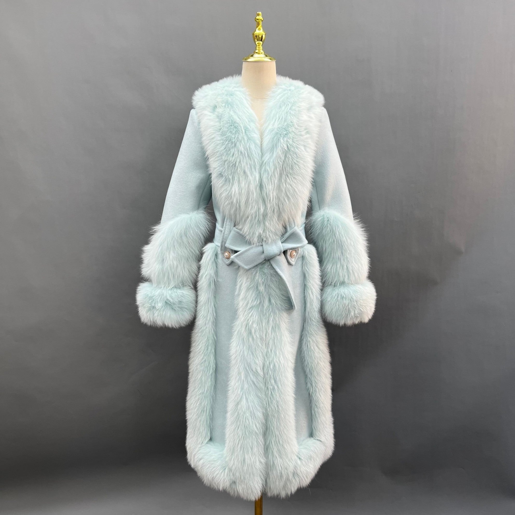 Trendy New Cashmere Spliced Fox Fur Long Down Jacket - Janefur