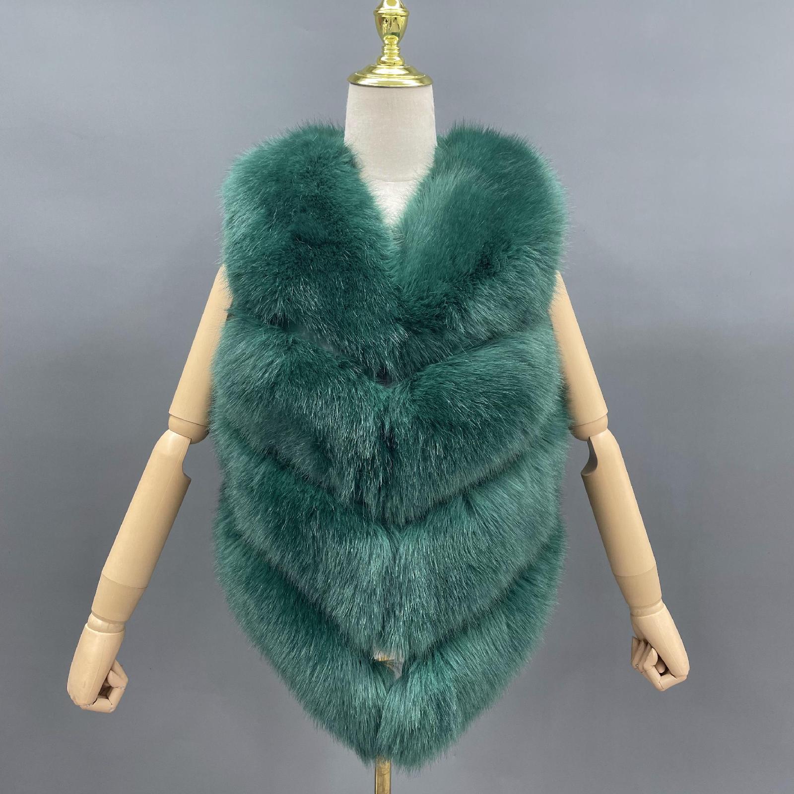 Women's Spring and Autumn Diagonal Striped Faux Fur Vest Solid Color Eco Fur Waistcoat - Janefur