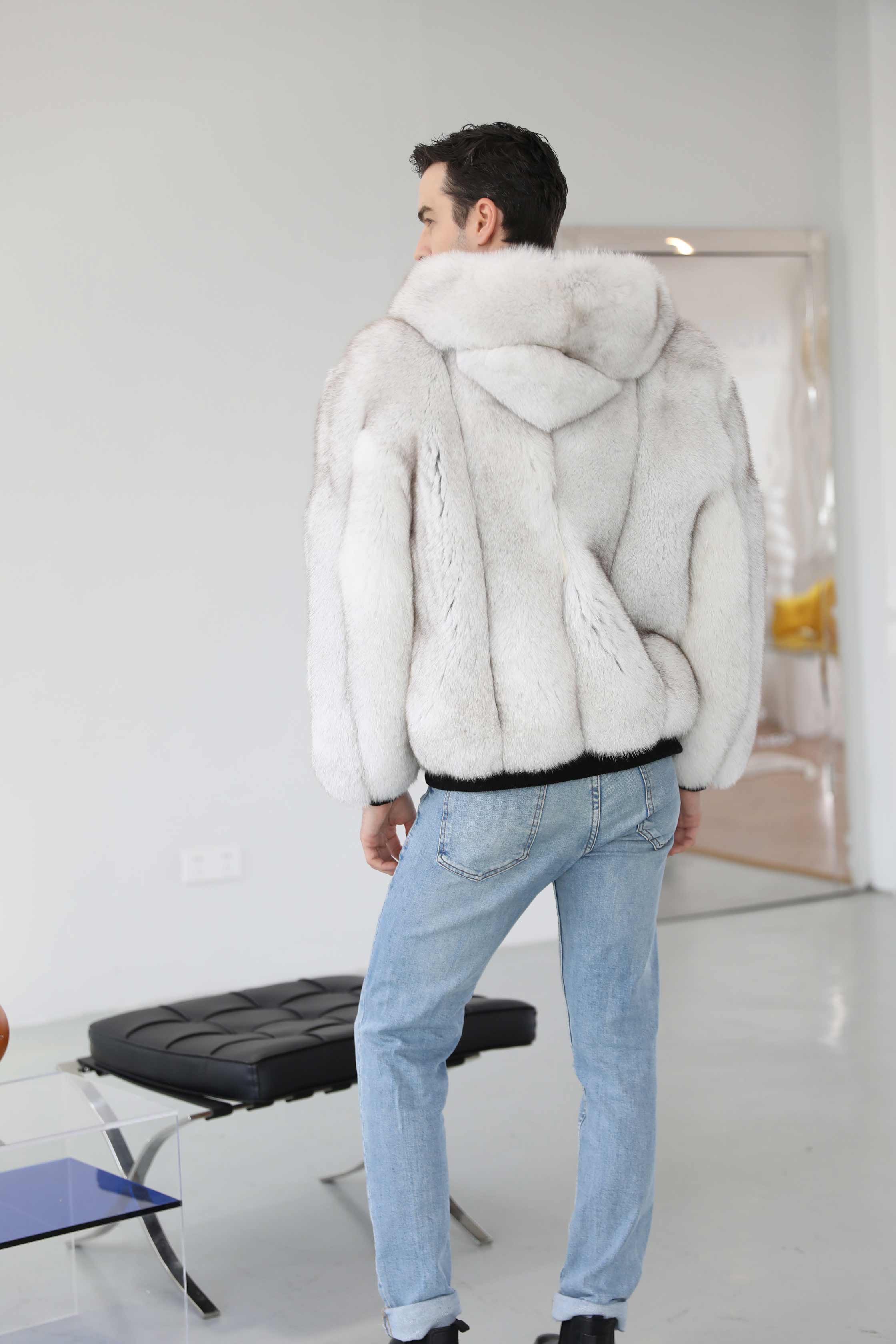 Men's Fashion Design Fox Leather Jacket Hood Casual Style Coat - Janefur