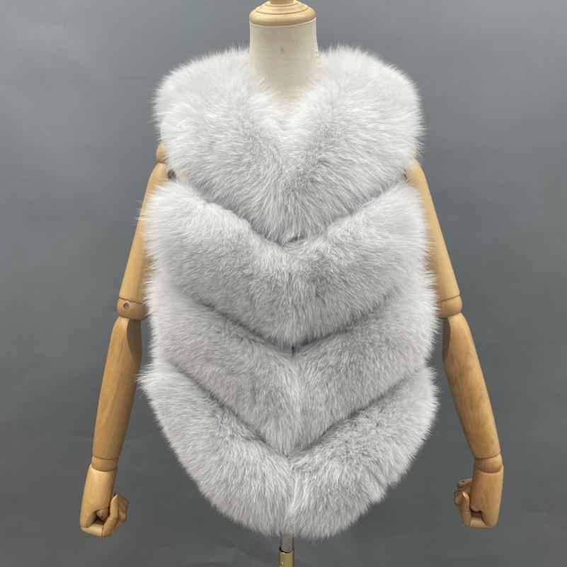 Wholesale Women's Classic Winter Warm Short Fox Fur Vest Casual Solid Color - Janefur
