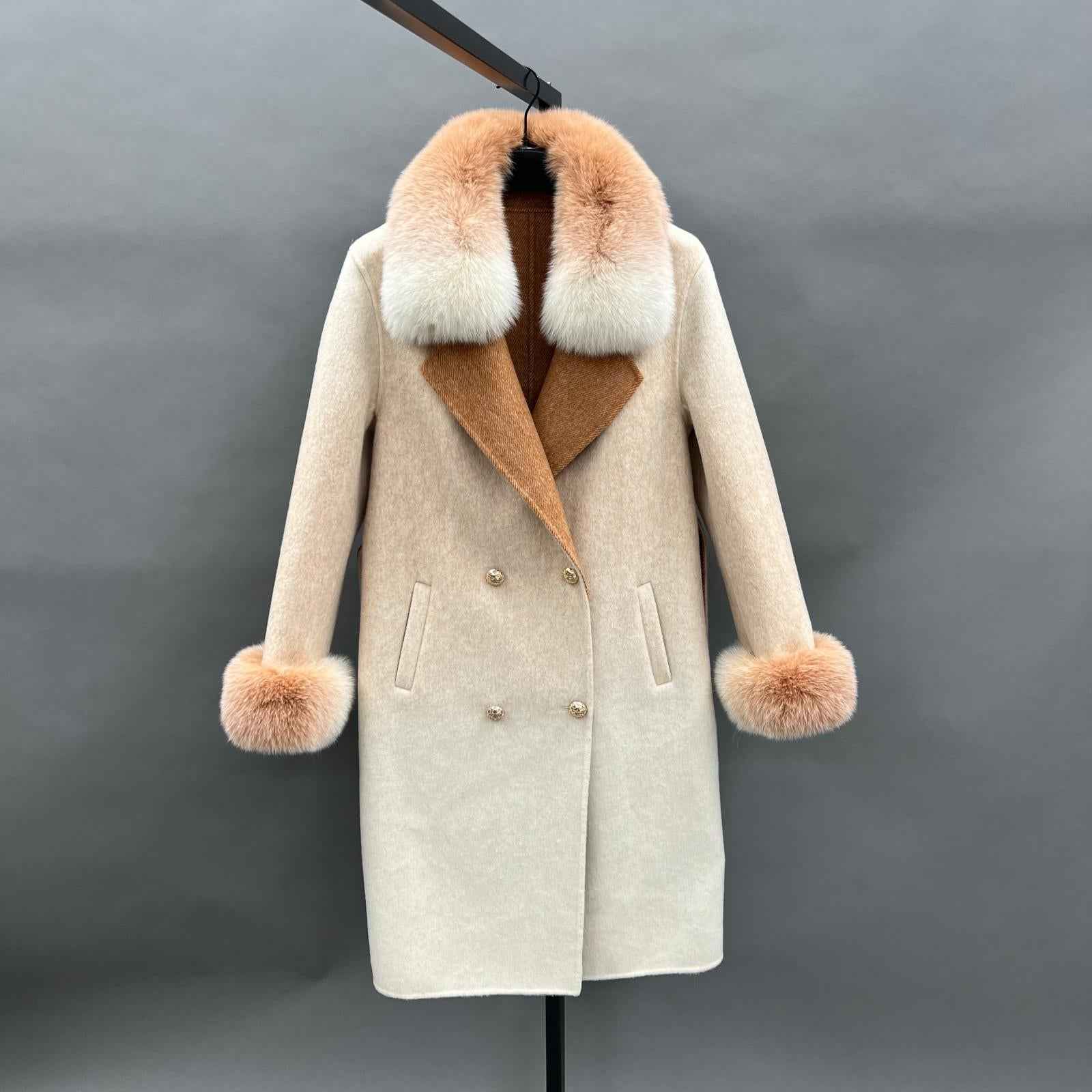 Double-Faced Cashmere Jacket for Women Classic Square Collar Gradient Double-Faced Wool Coat - Janefur