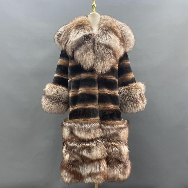 Lapel Fox Fur Patchwork Rabbit Fur Coat - Janefur