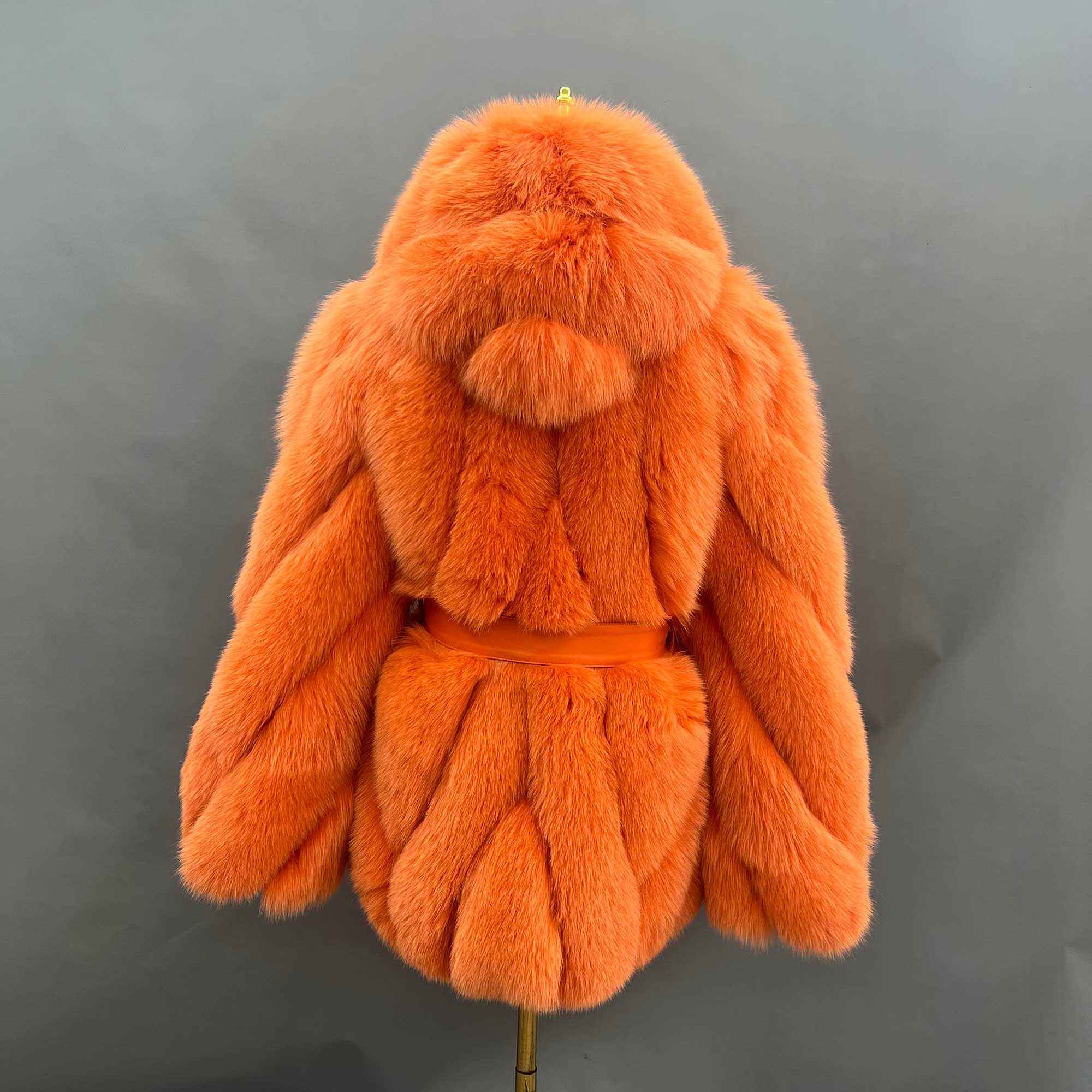 Factory Wholesale Solid Color Womens Fox Fur Thick Coat with Hood - Janefur