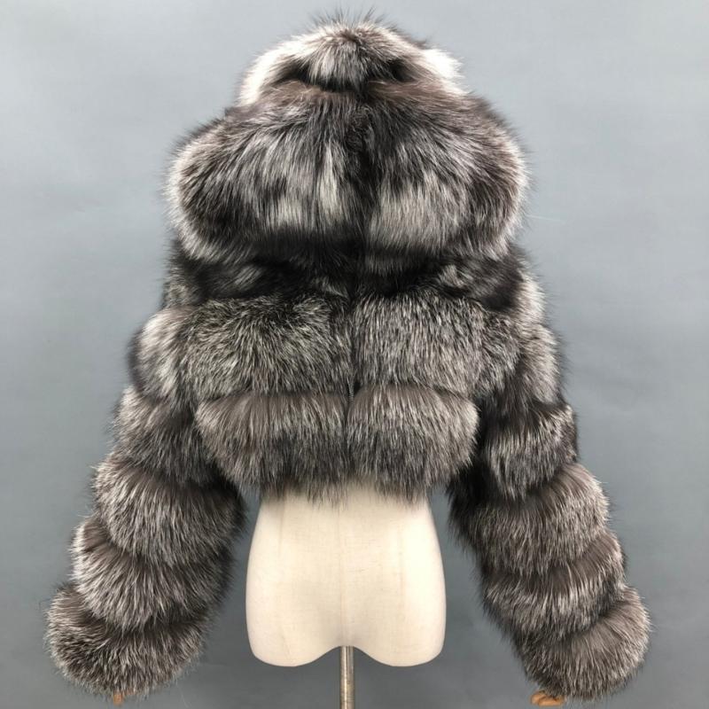 Fashion Short Genuine Fox Fur Coat Women's Winter Hooded Jacket - Janefur