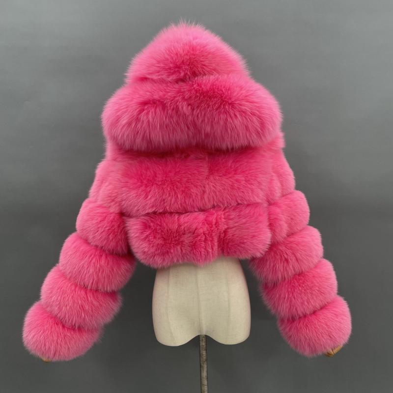 Fashion Short Genuine Fox Fur Coat Women's Winter Hooded Jacket - Janefur