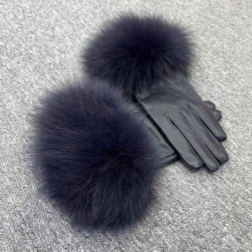 Fox Fur Leather Gloves Rose - Janefur