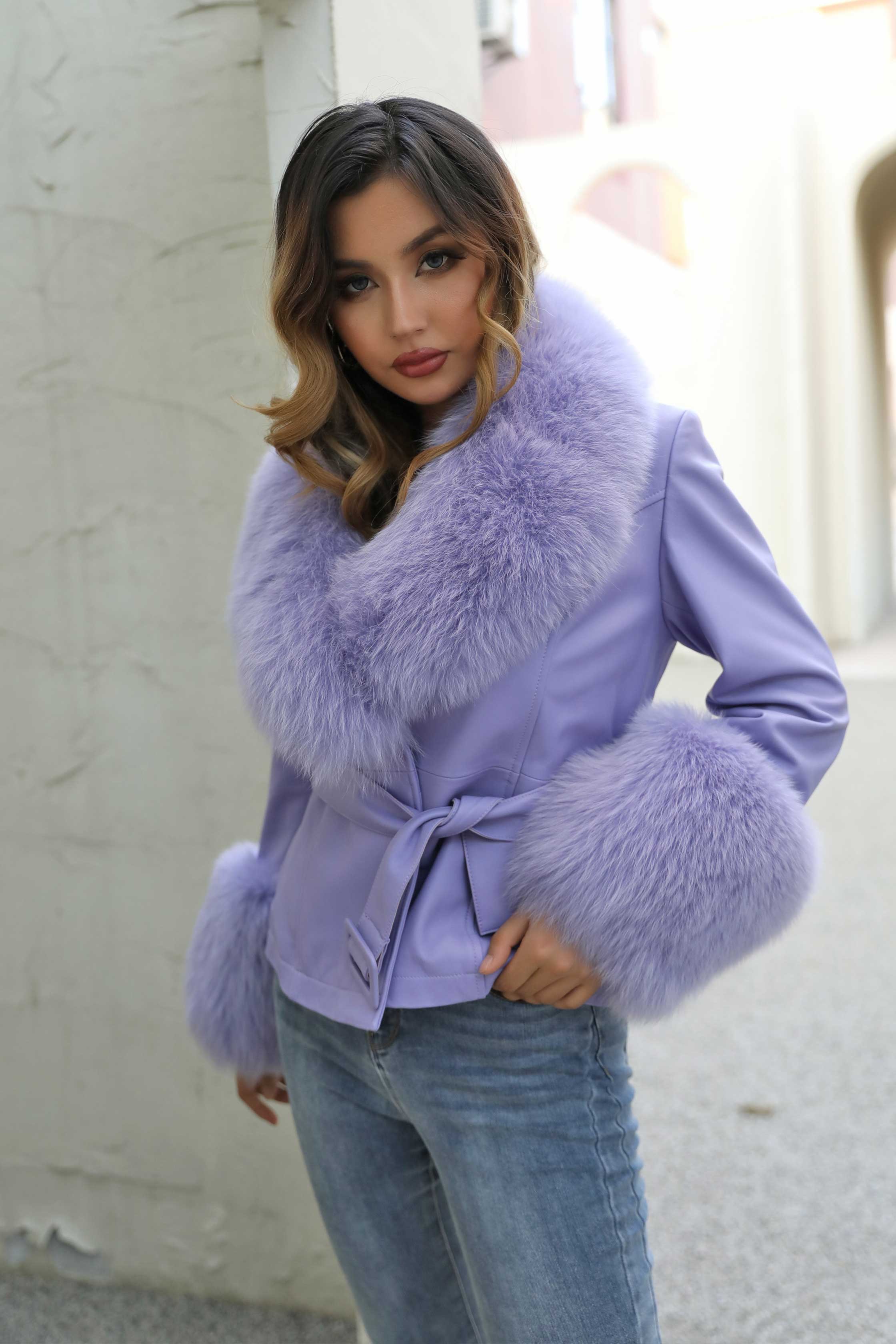 Fox Fur Collar Real Leather Women's New Fashion Jacket - Janefur