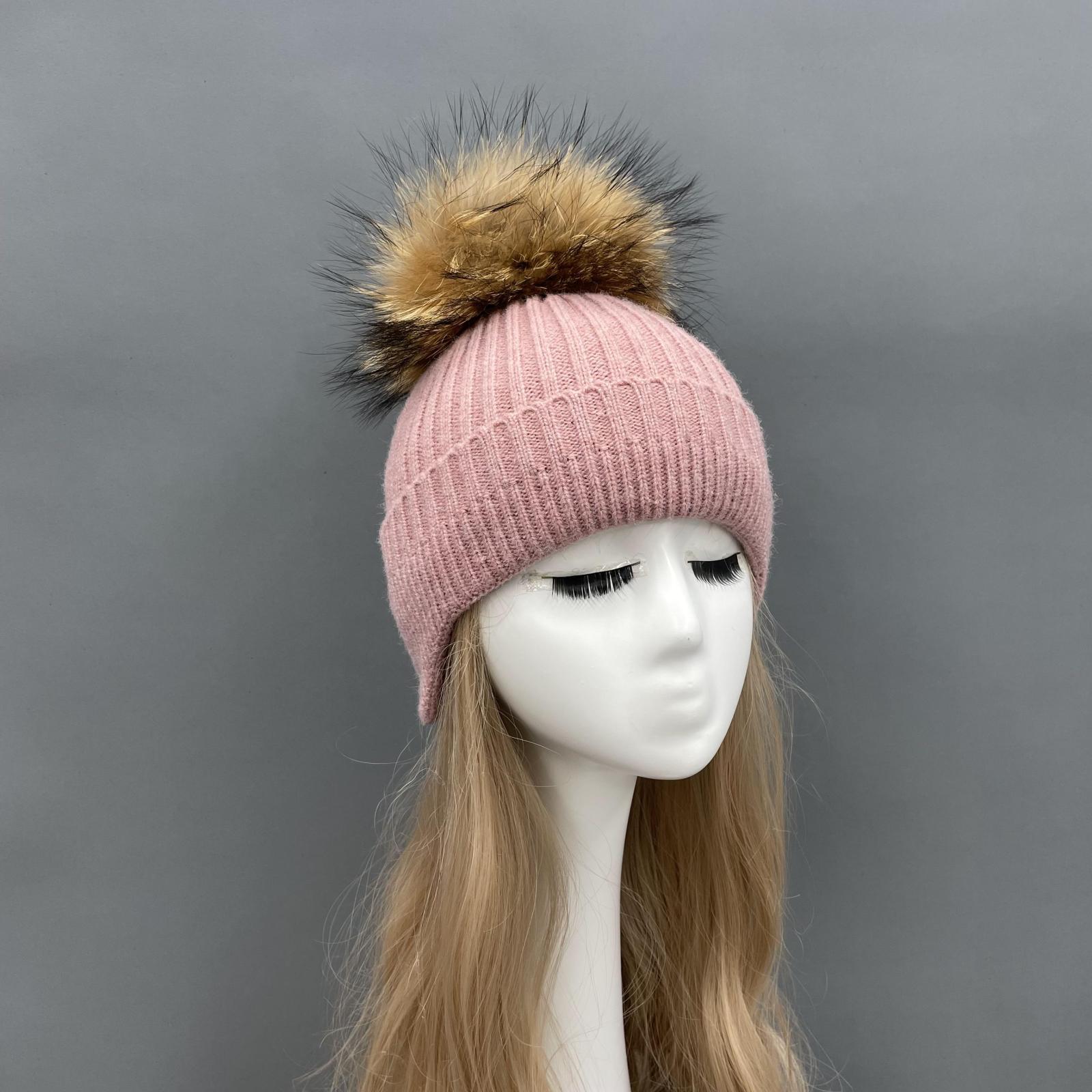 Warm Knitted Earmuff Hat Winter Women Fur Pom Pom Beanie Hat - Janefur