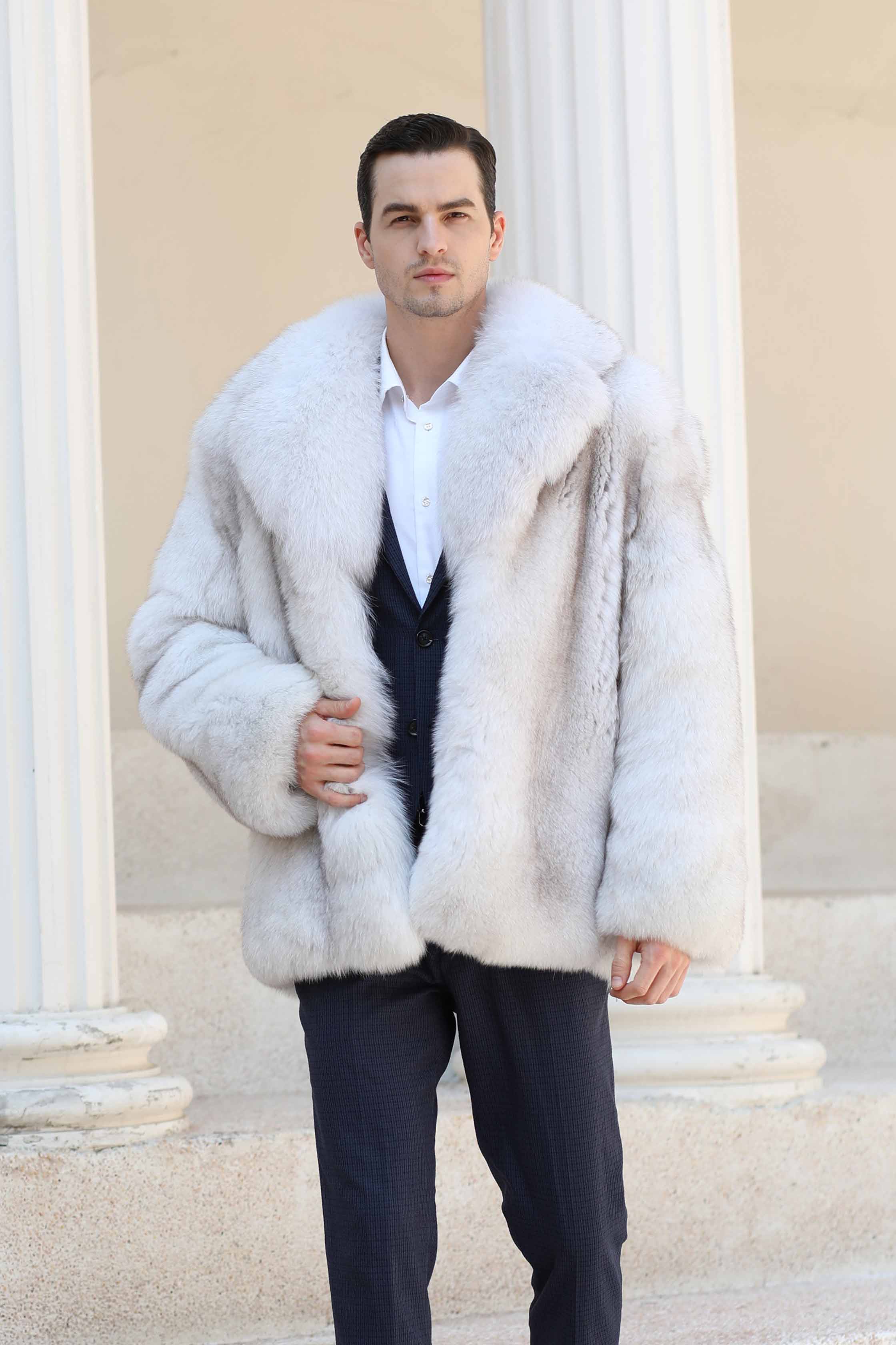 Warm Luxury Fluffy Men's Large Size Real Fox Fur Coat - Janefur