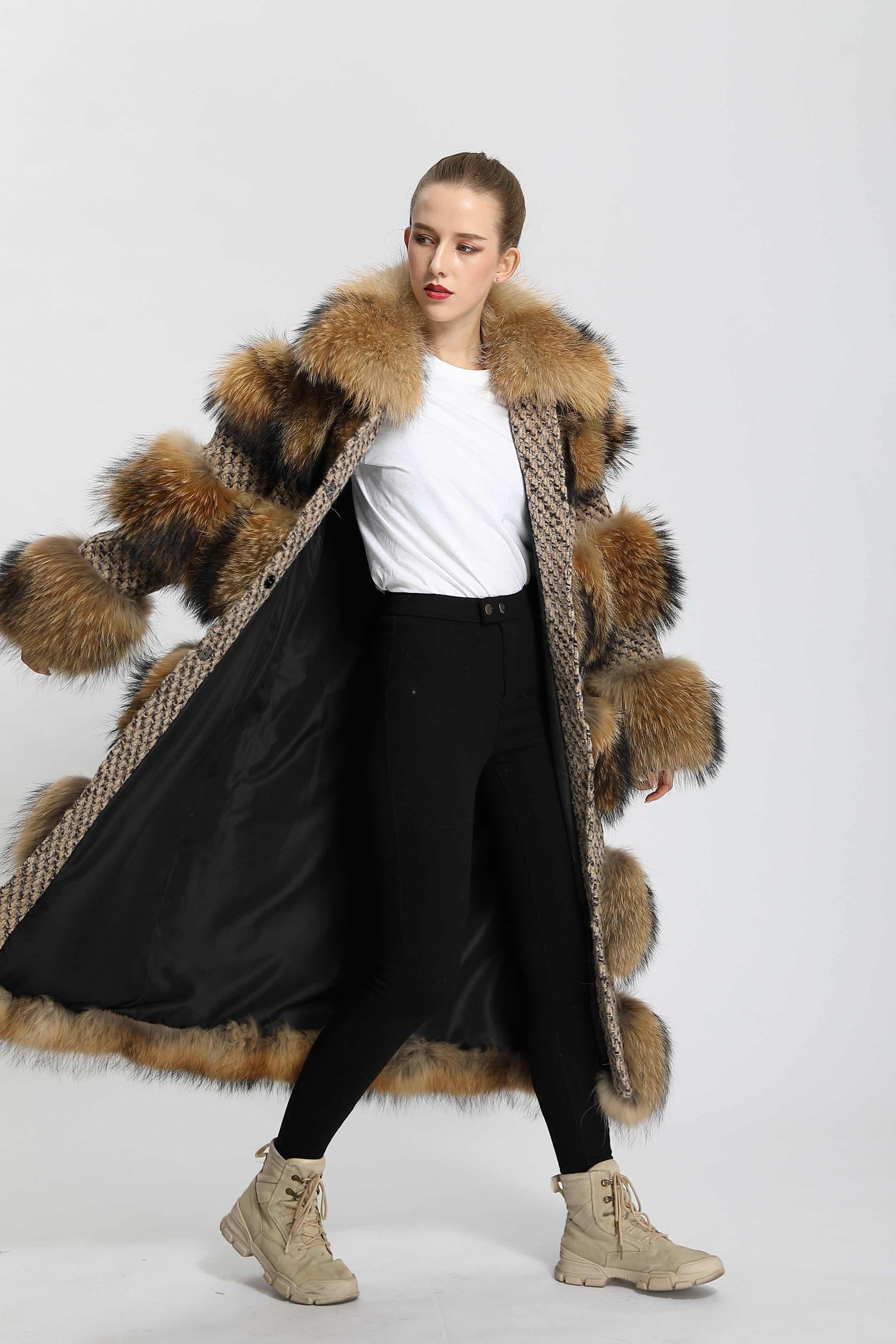 Factory Wholesale Real Fur Coats Luxury Women's Winter Raccoon Fur Clothing - Janefur