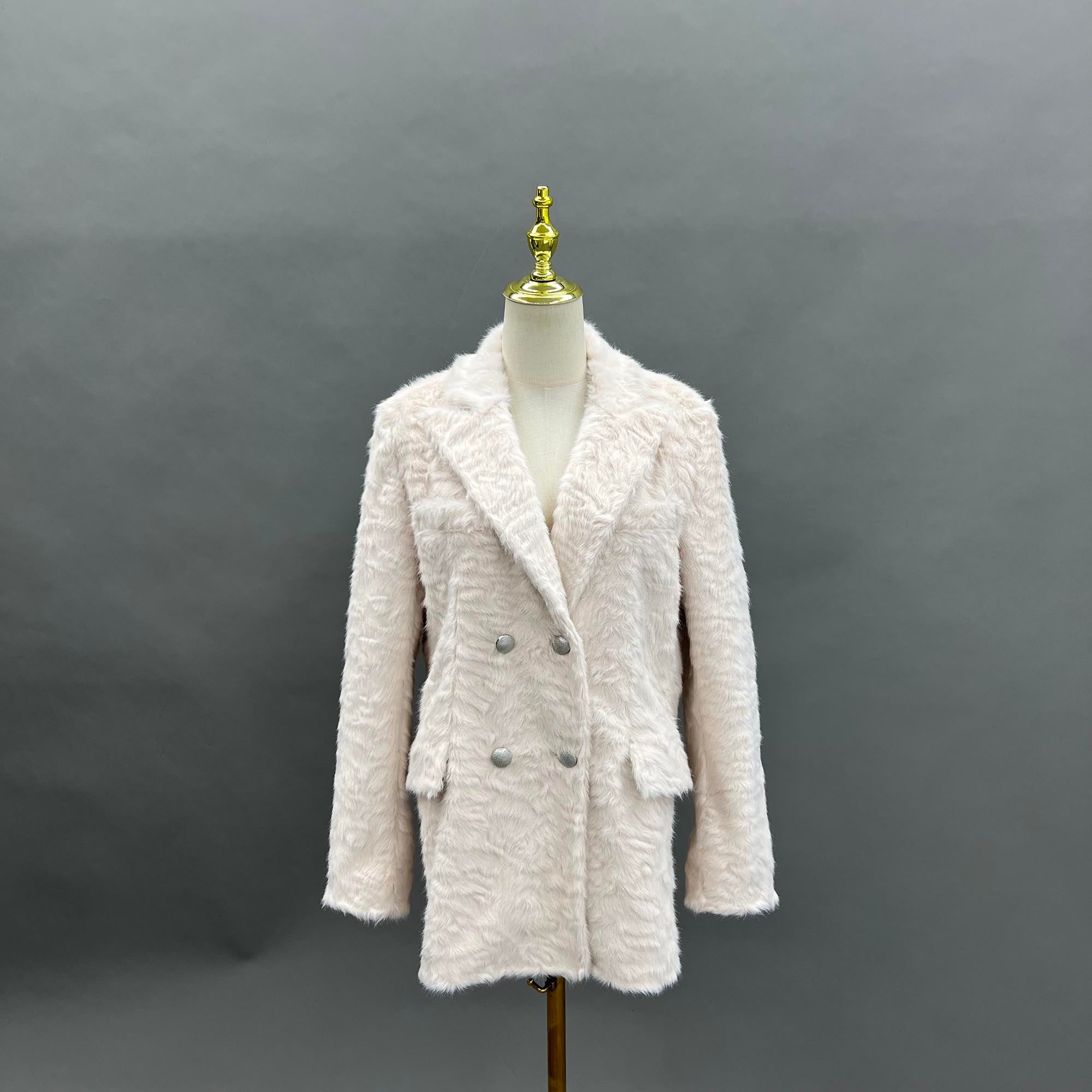 Faux Wool Jacket Women's Blazer Sweet and Cool Collar Eco Friendly Wool Coat - Janefur