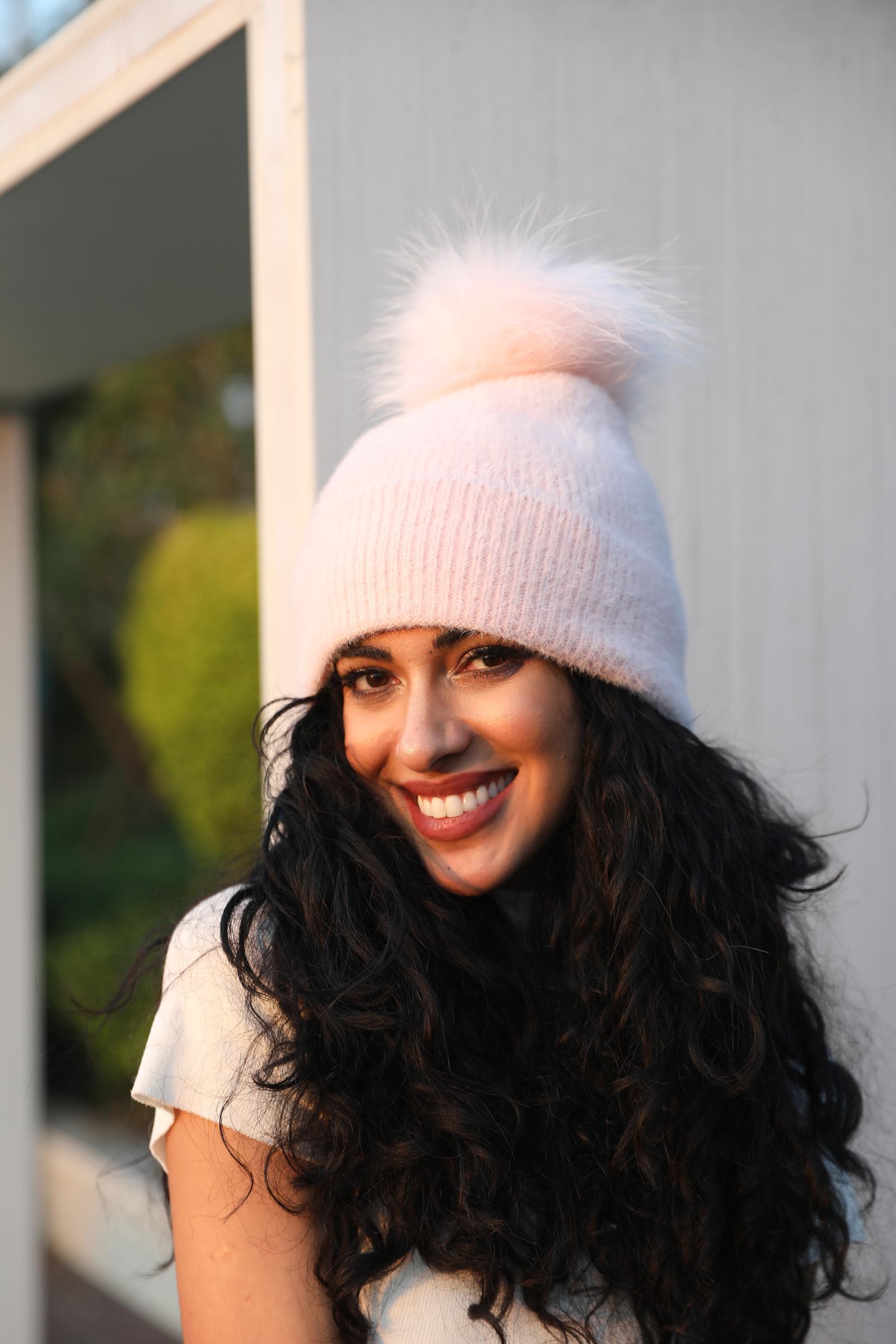 Women's Fashion Fox Fur Hat with Pom Poms - Janefur