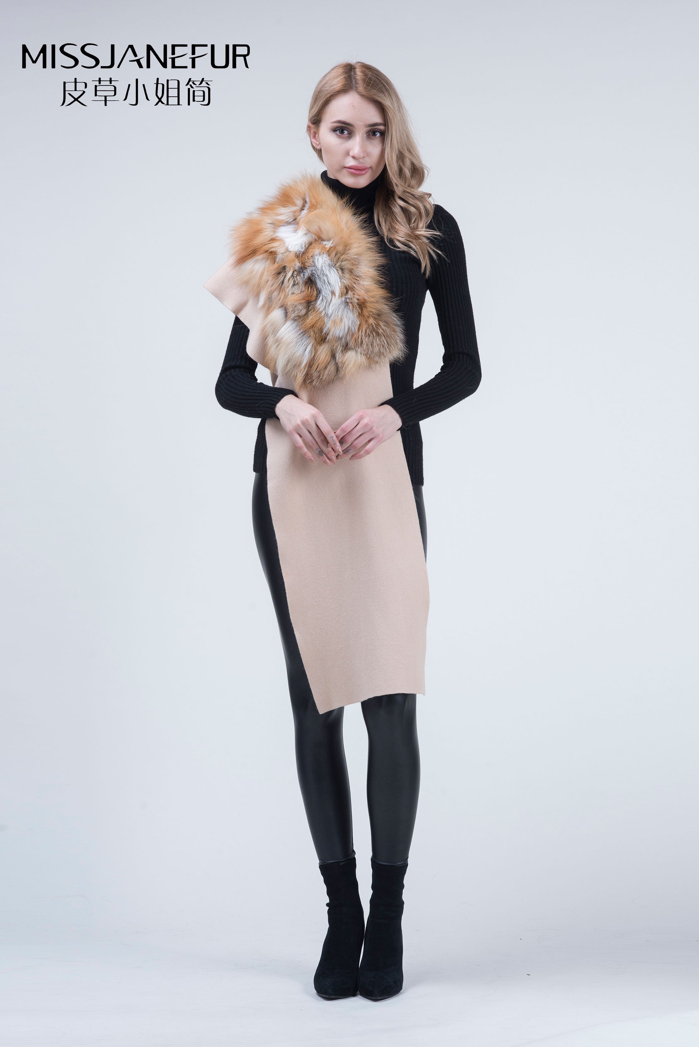 Missjanefur Women Fashion Fur Shawls Wool Cashmere Scarf - Janefur
