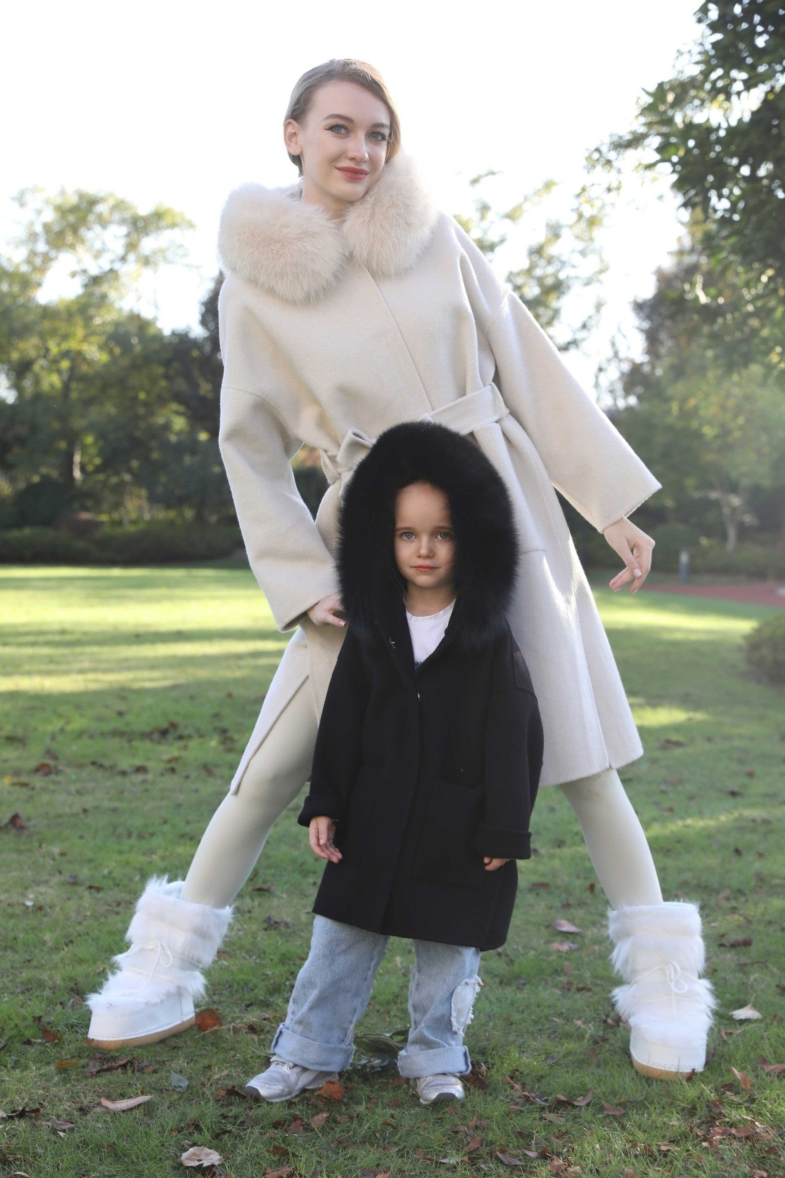New Children's Winter Hooded Double Face Cashmere Jacket - Janefur