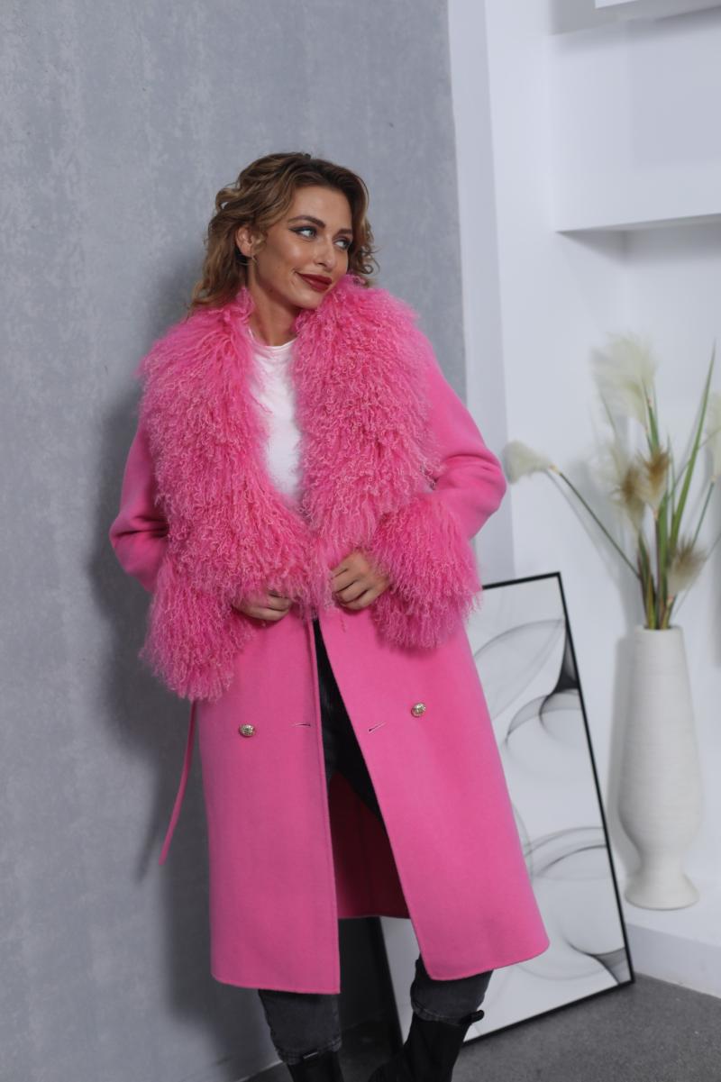 Cashmere Coat With Wool Collar And Buttons - Janefur