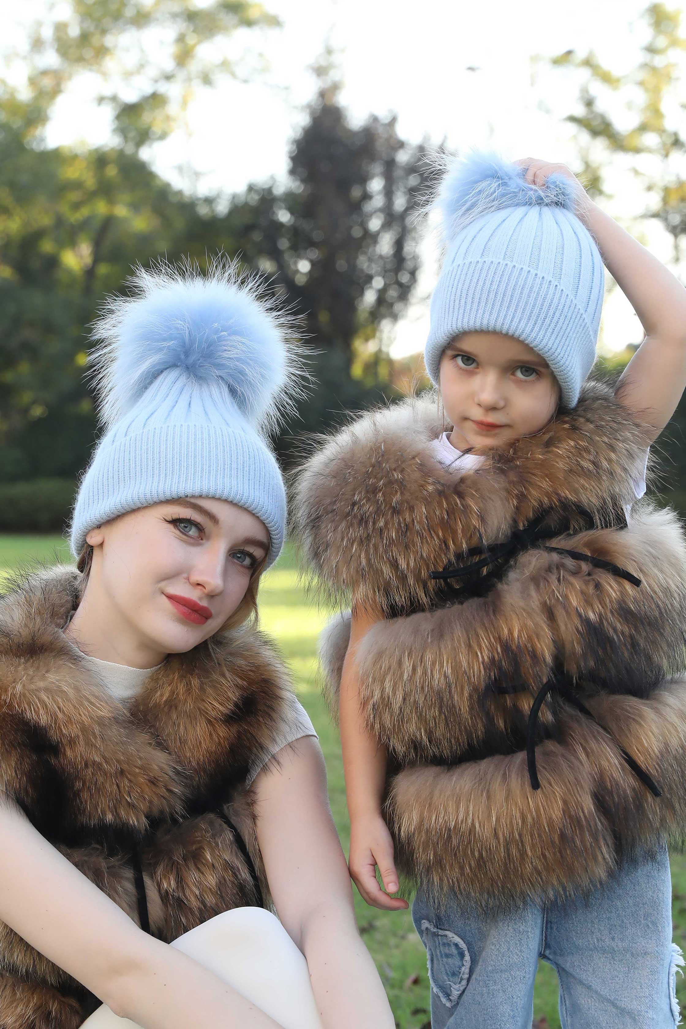 Winter Knitted Angora Beanie Hat With Removable Fur Pom Pom - Janefur