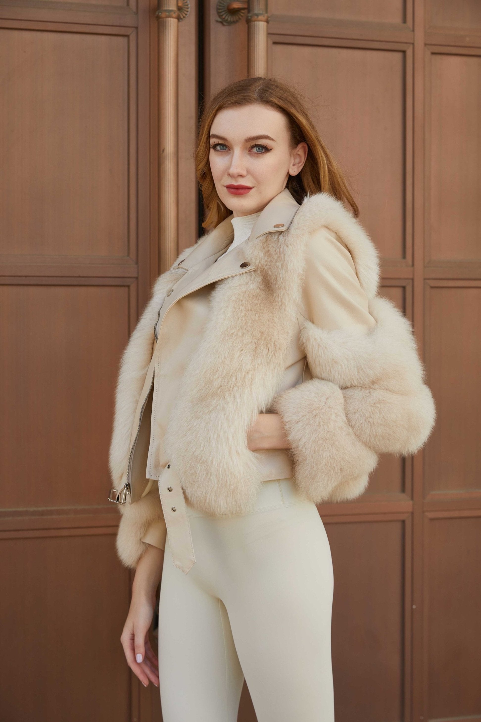 Women's Fall and Winter Fashion Leather Collar Fox Fur Parka - Janefur