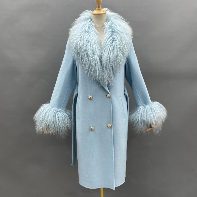 Cashmere Coat With Wool Collar And Buttons - Janefur