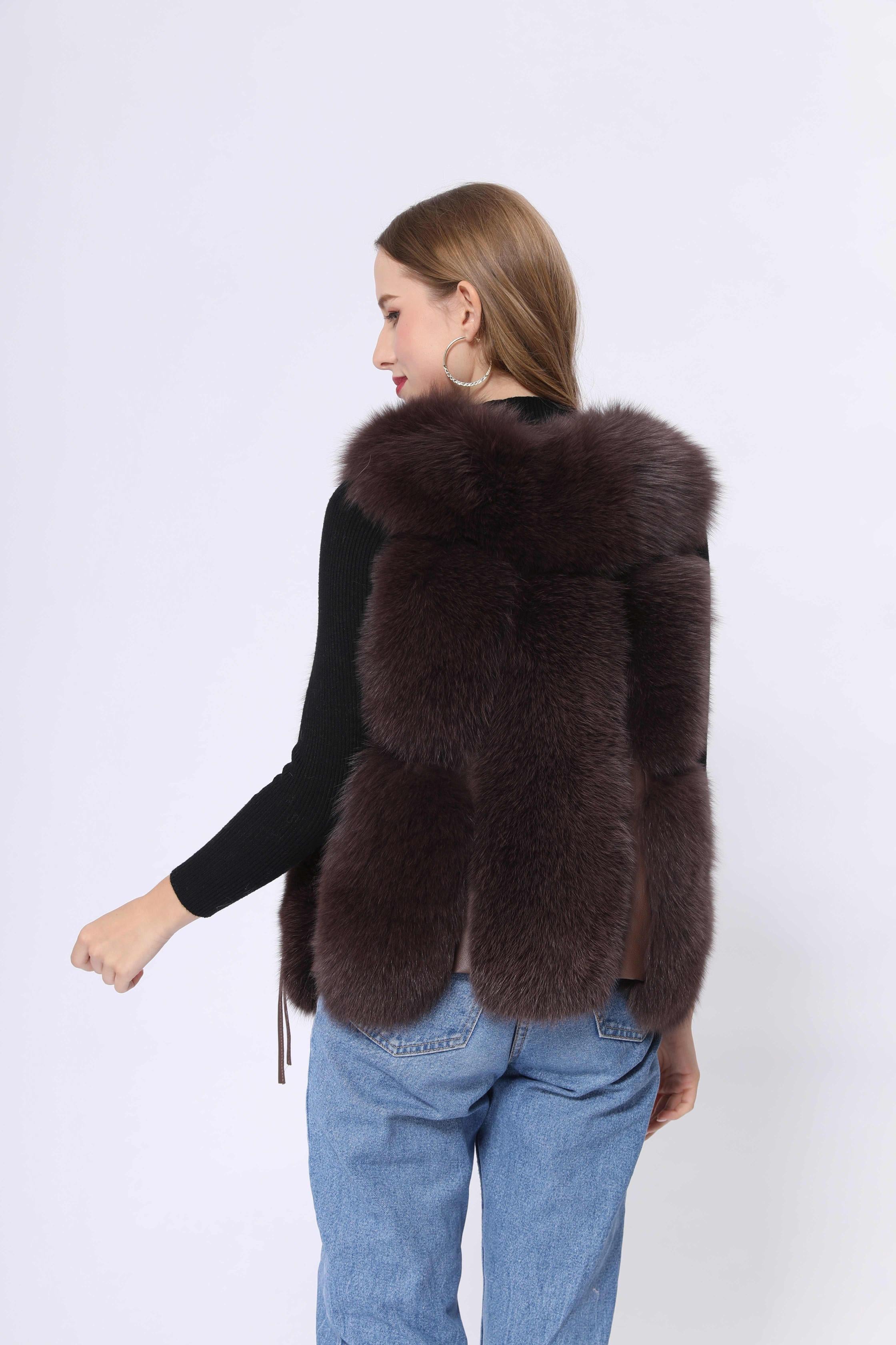 Fashion Women's Short Style Big Pocket Fox Fur Vest - Janefur