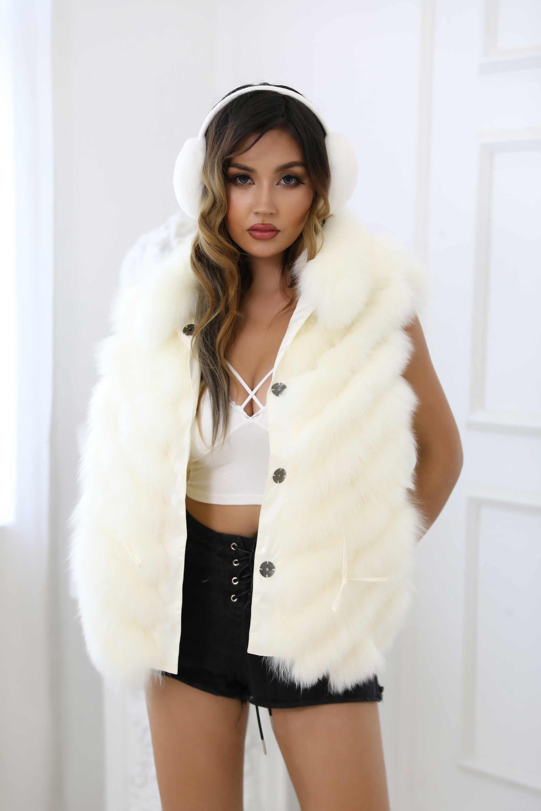 Women's Real Fox Fur Double-Sided Fashion Vest - Janefur