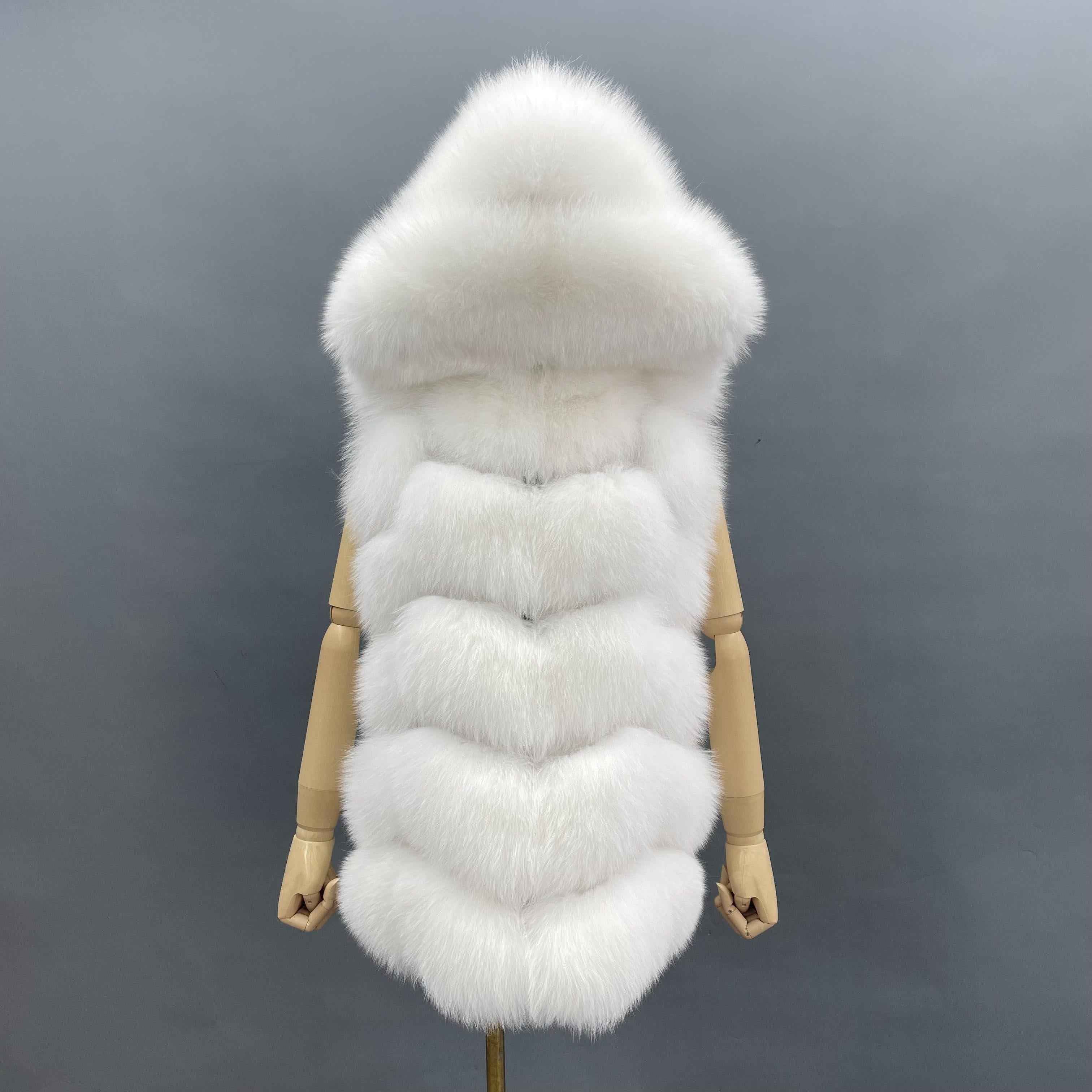 Blue Fox Hooded Fox Fur Ladies Vest - Janefur
