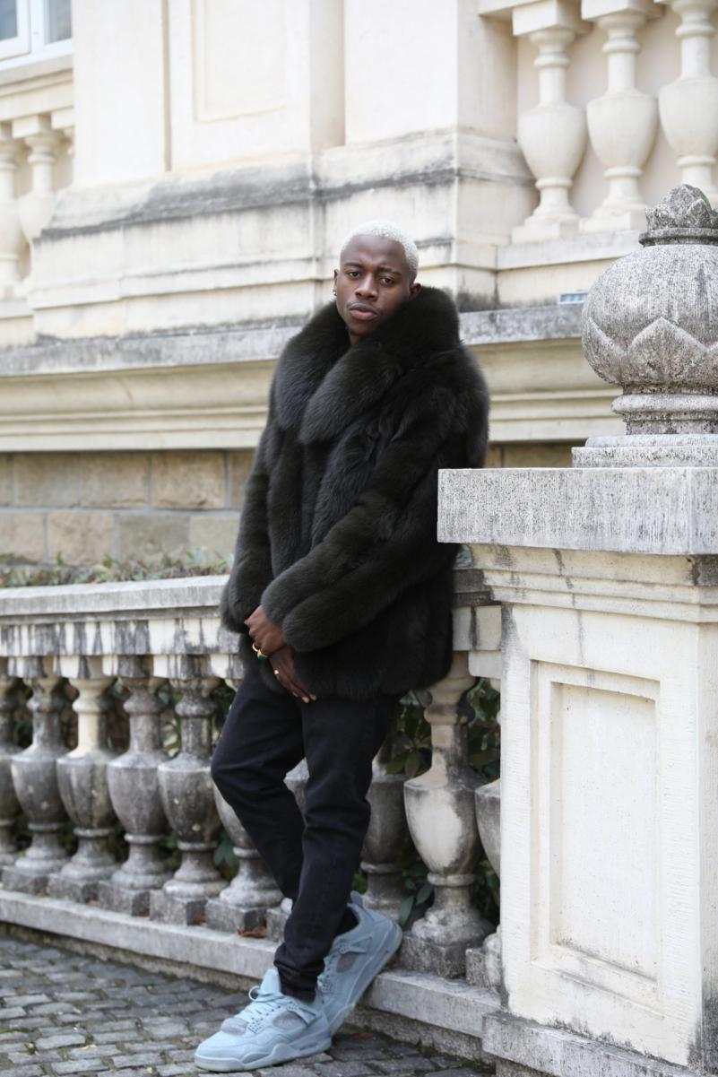 Men's Vertical Stripe Blue Fox Fur Jacket - Janefur