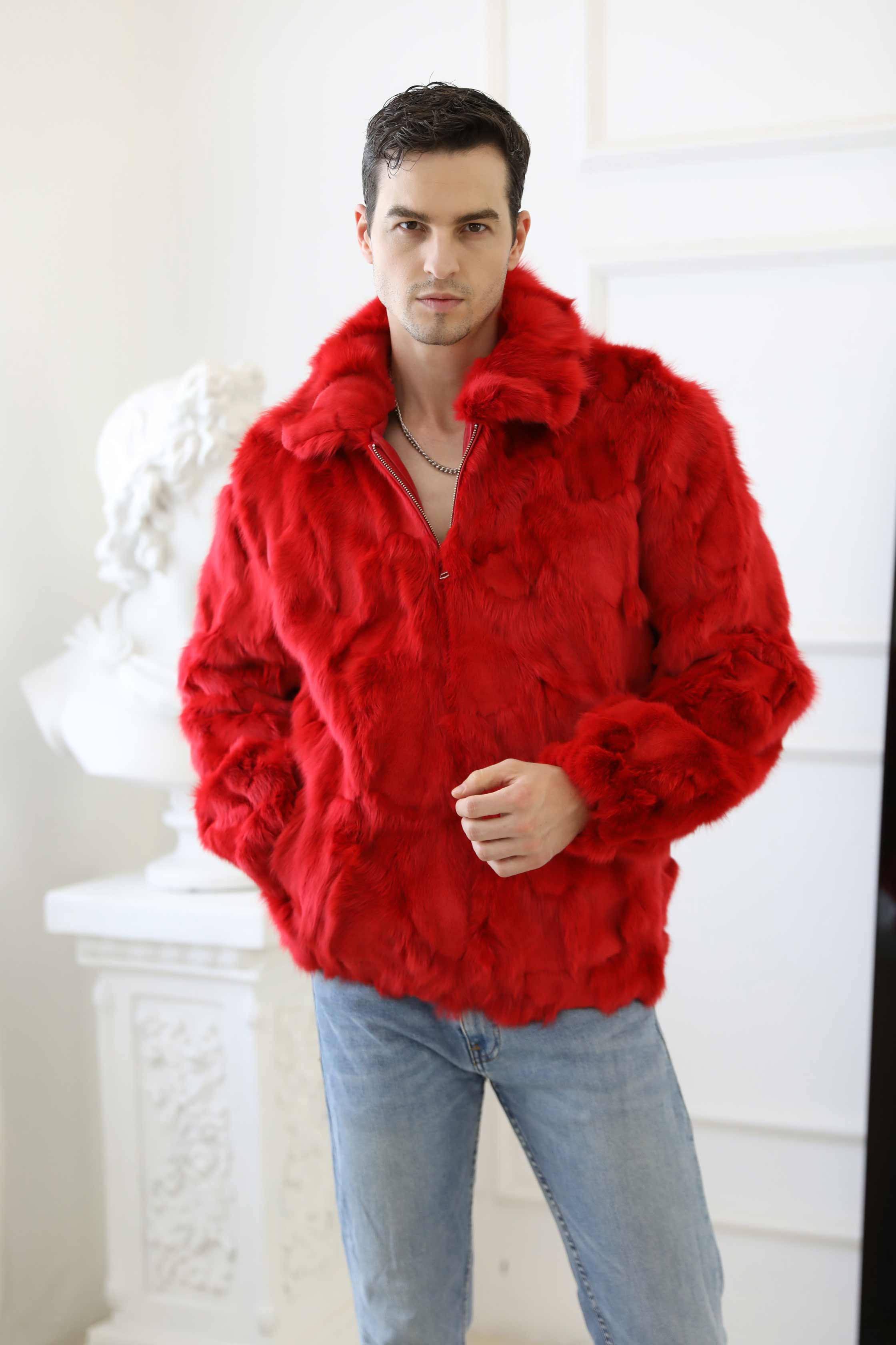 Natural Fox Fur Men's Lapel Jacket - Janefur