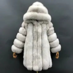 Women's Warm Real Fox Fur Hooded Coat In Winter - Janefur