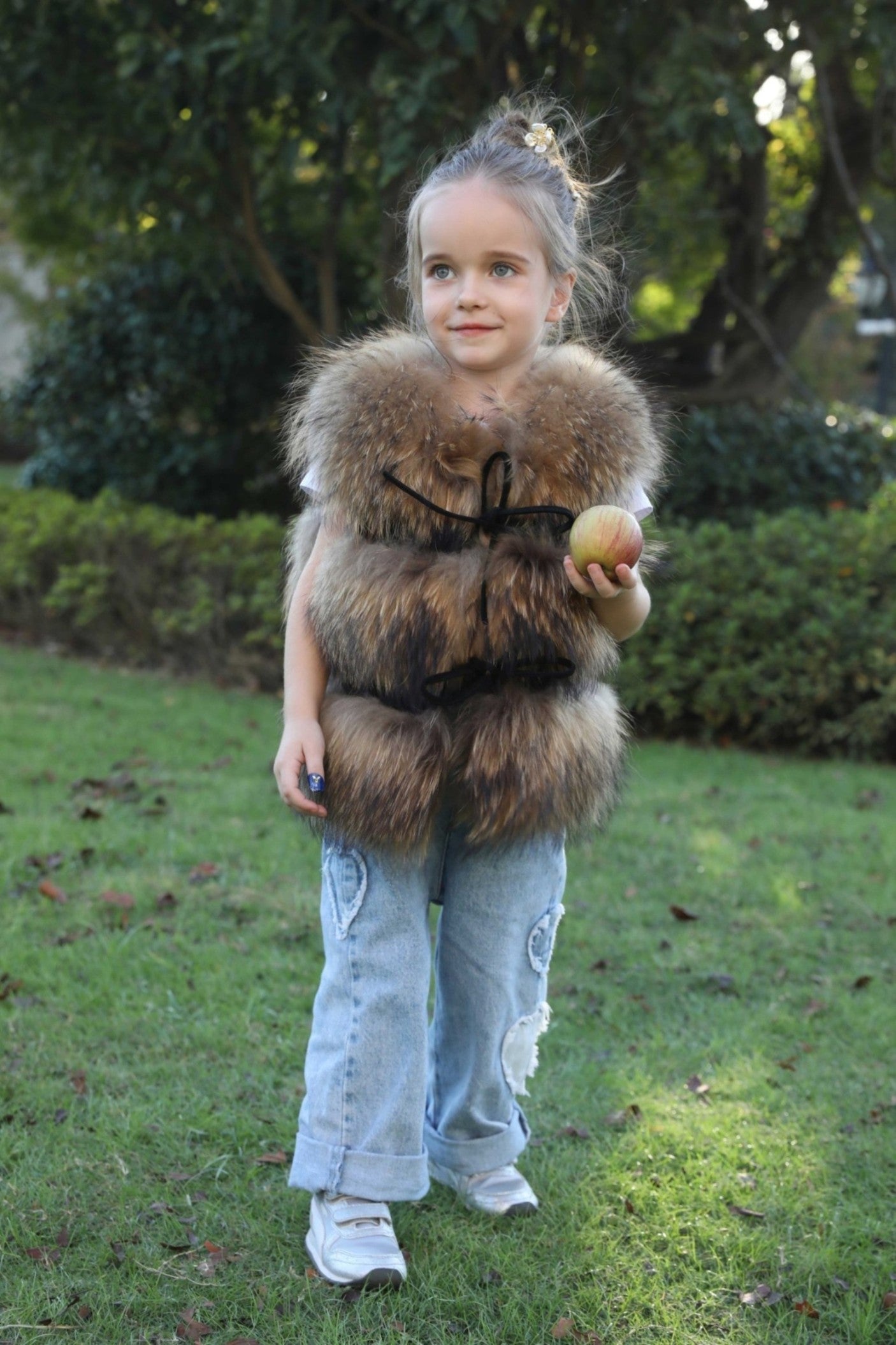 Children's Fall and Winter Three Sections Raccoon Fur Vest - Janefur