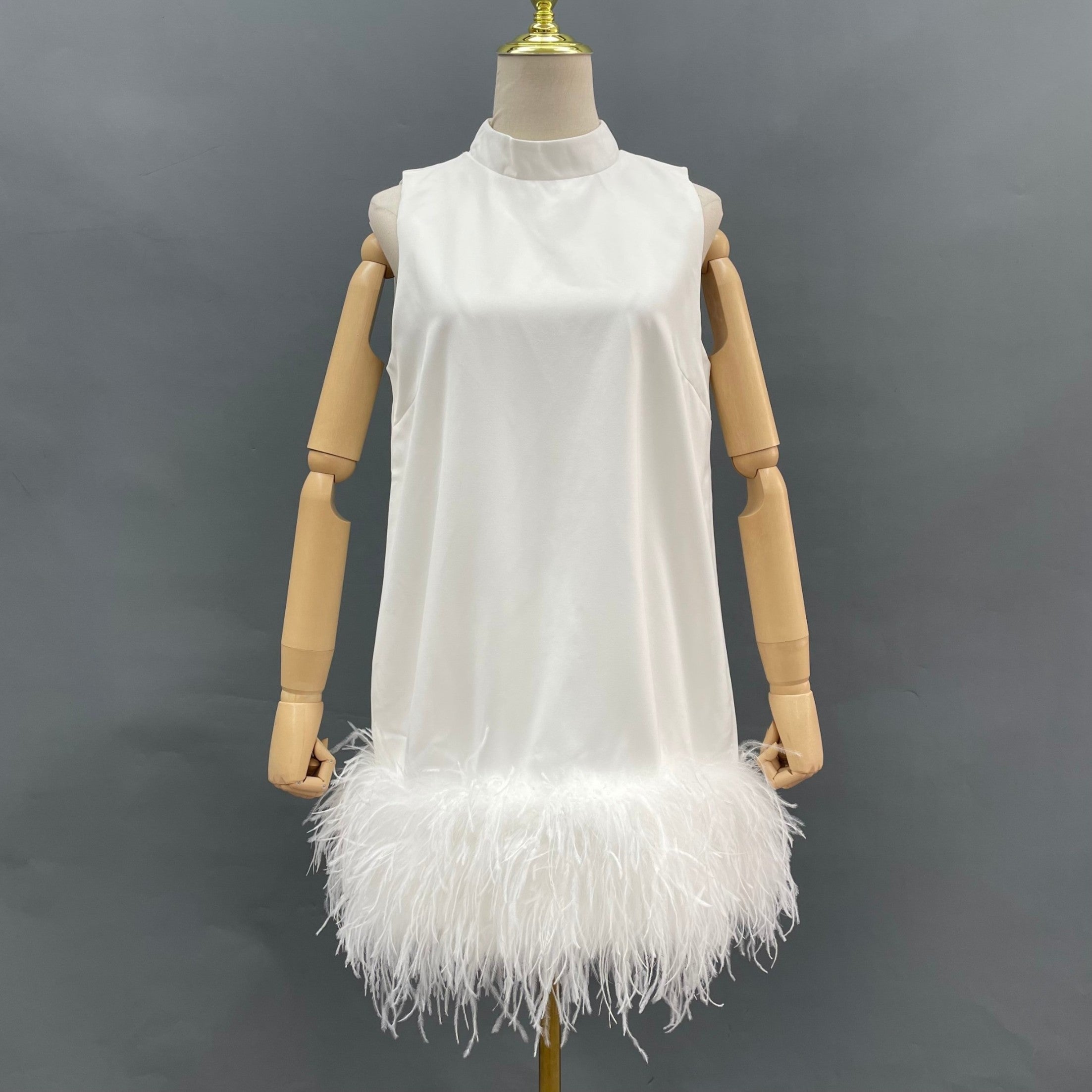 Long Dress With Ostrich Feather Hemline - Janefur