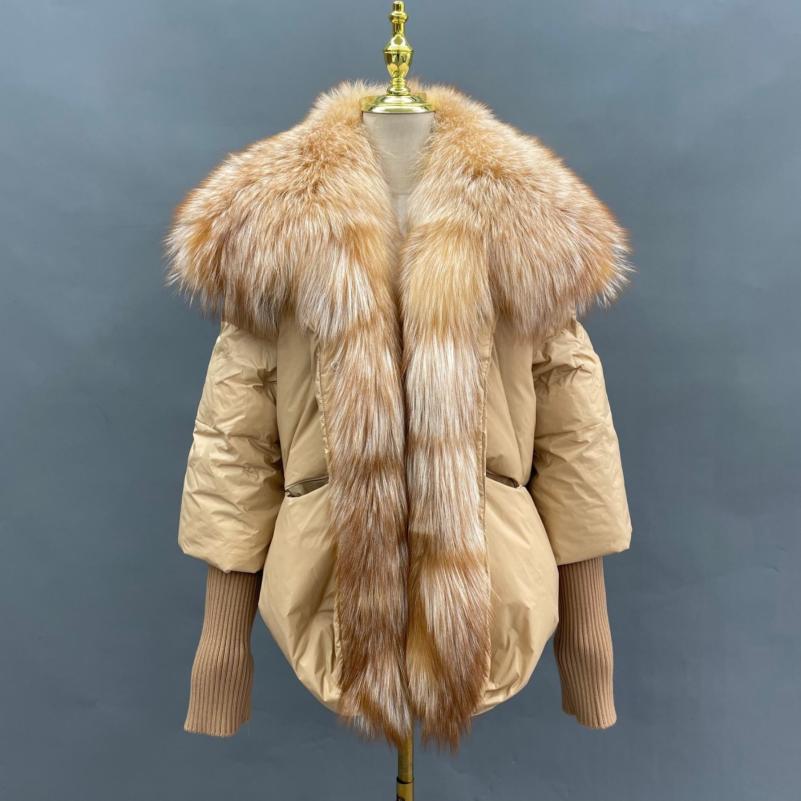 Knit Cuffs with Large Turn-down Collar Down Jacket - Janefur