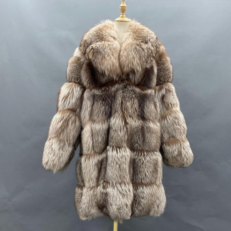 Long High-Quality Men's Winter Fur Coat Fashion Silver Fox Fur Coat - Janefur