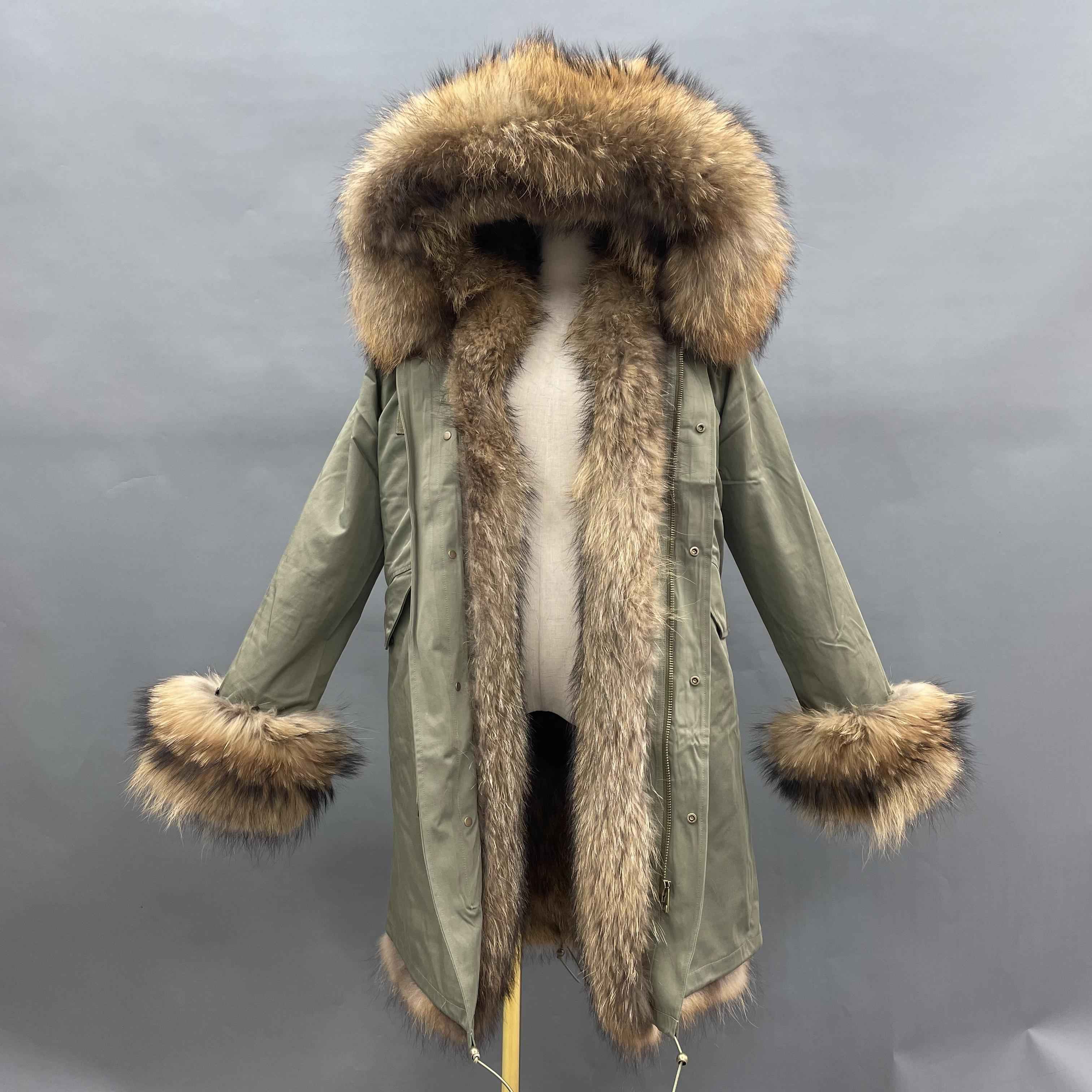 Women's Olive Green Parka with Full Raccoon Fur Lining – Luxury Winter Coat with Real Fur Hood & Cuffs, Warm Arctic Outerwear Olive Green