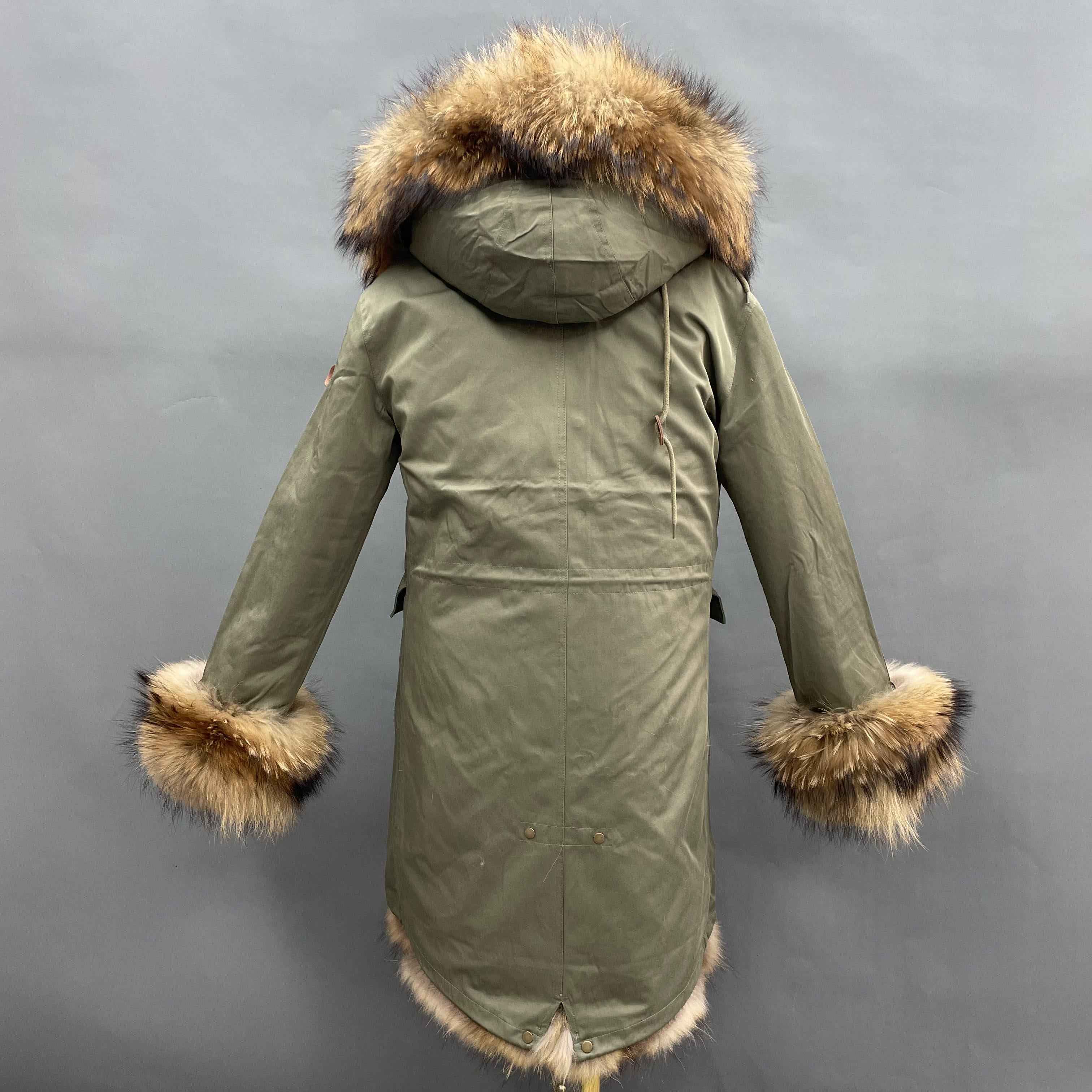 Women's Olive Green Parka with Full Raccoon Fur Lining – Luxury Winter Coat with Real Fur Hood & Cuffs, Warm Arctic Outerwear