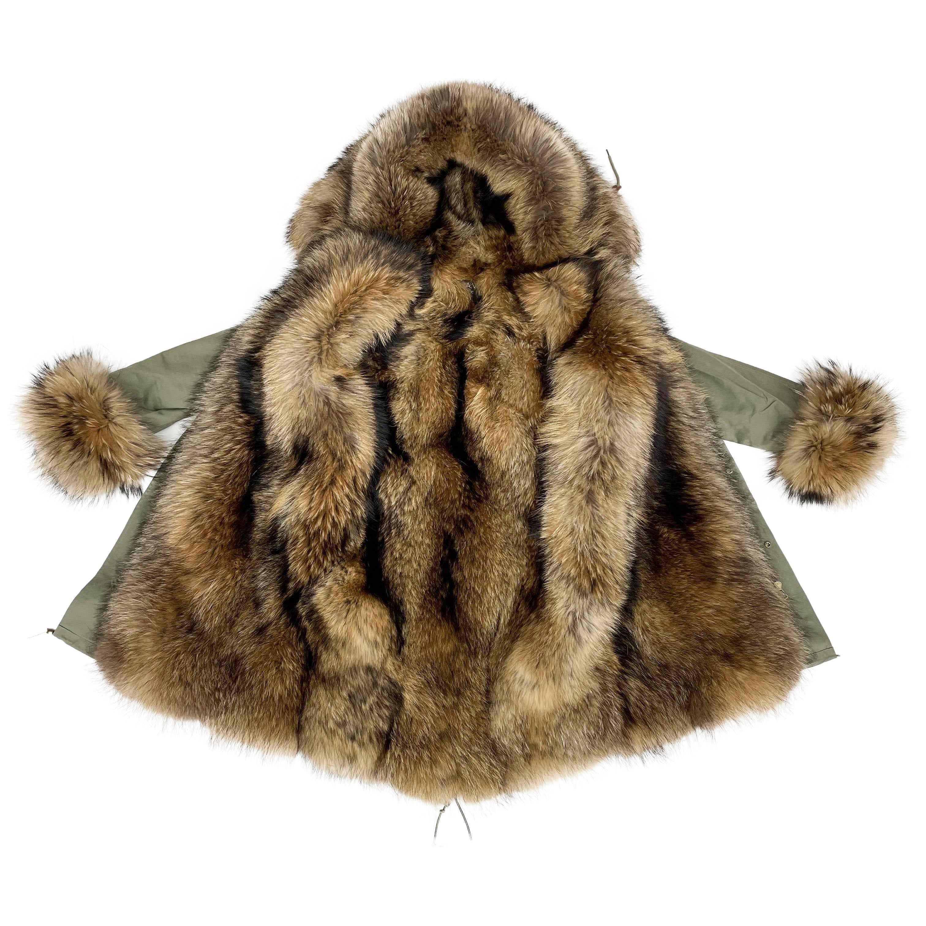 Women's Olive Green Parka with Full Raccoon Fur Lining – Luxury Winter Coat with Real Fur Hood & Cuffs, Warm Arctic Outerwear