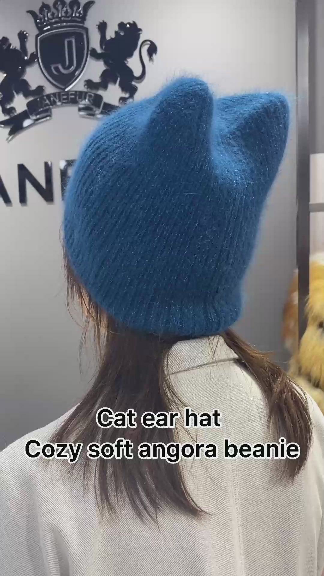 Women Cat Ears Double Layer Knitted Beanie Hat