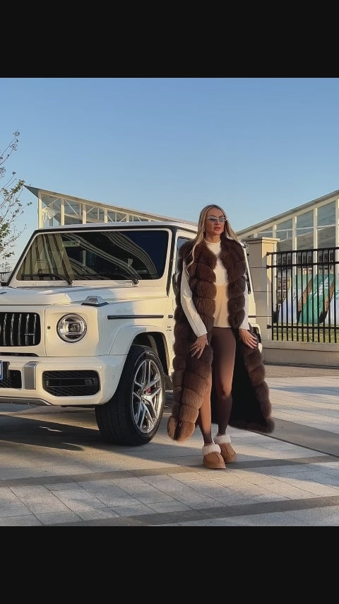 Luxury Long Fox Fur Vest 12-Section Bread Style Real Fur Sleeveless Coat for Women Winter Fashion