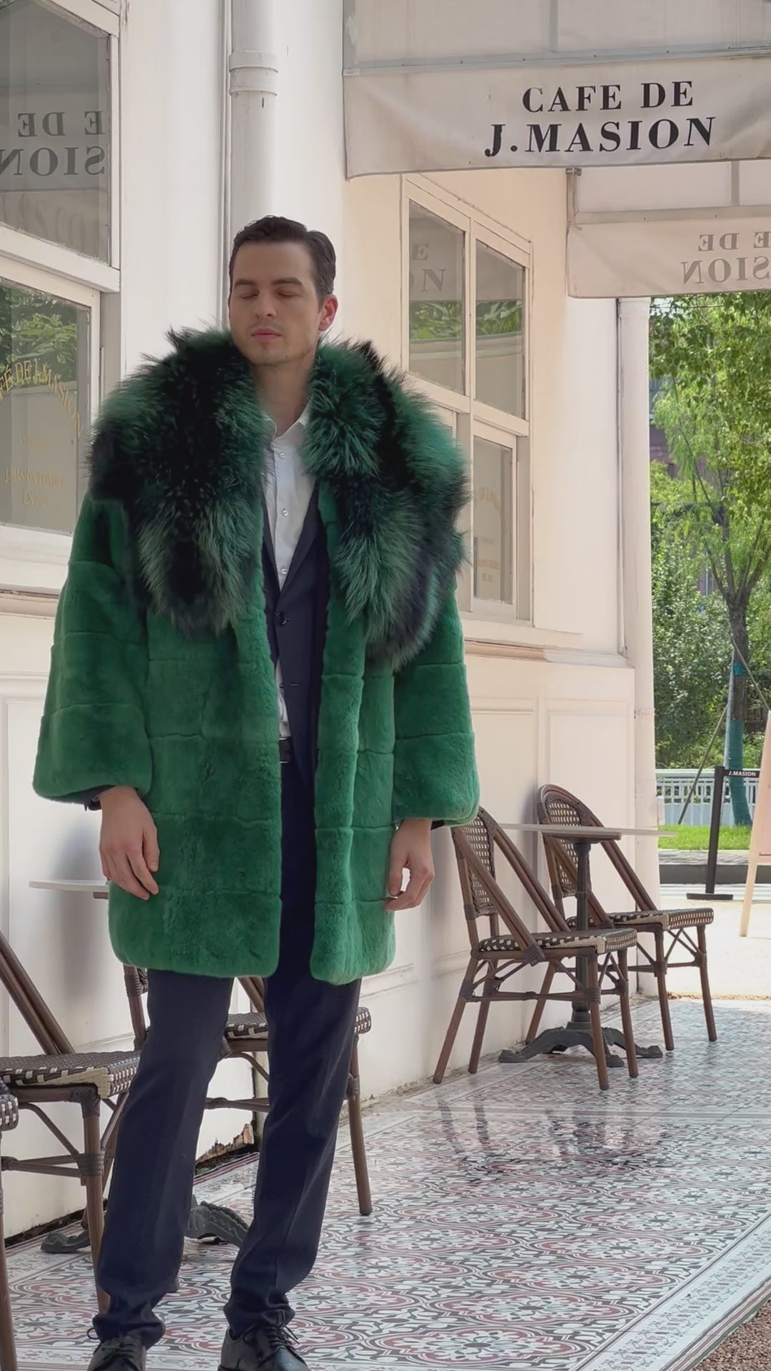 Luxury Winter Men's Long Raccoon Fur Collar Rabbit Fur Coat