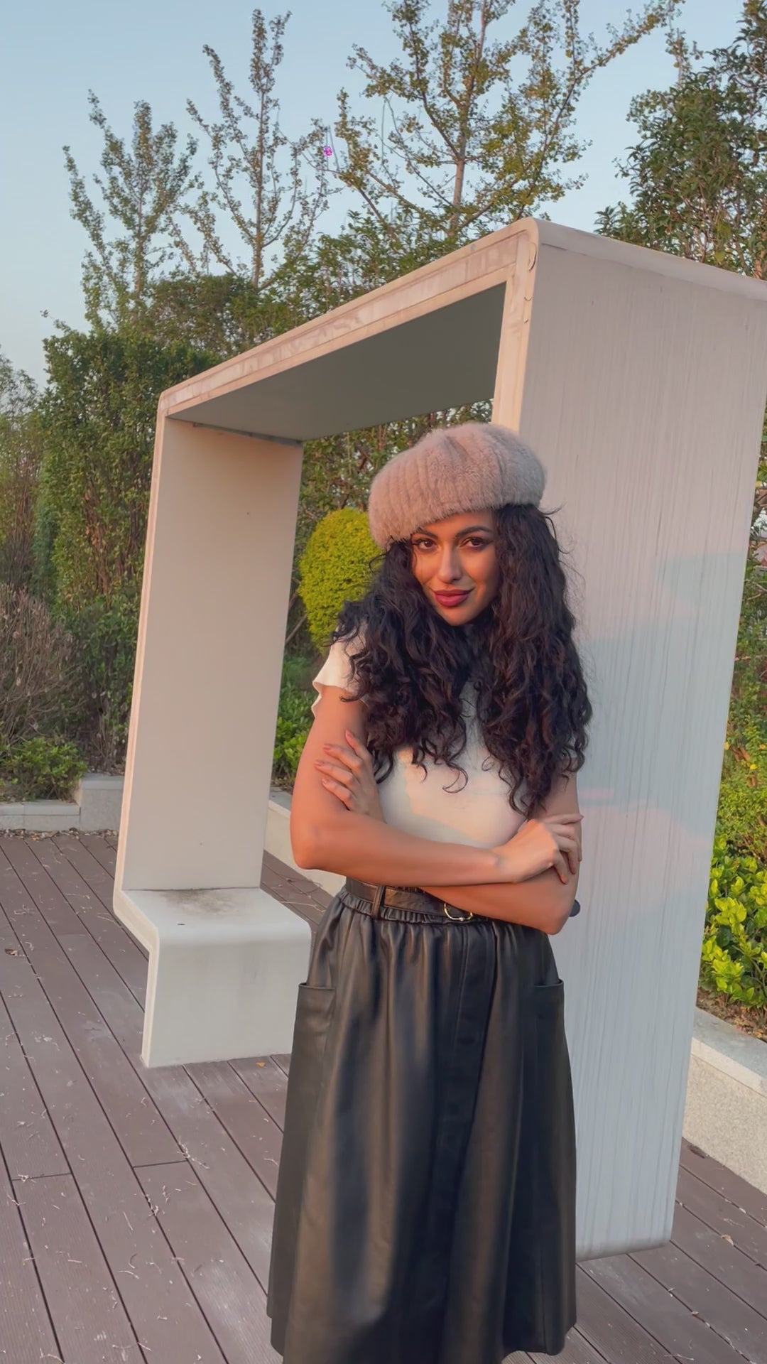Women's Fashion Eco-Friendly Fur Striped Pumpkin Beret
