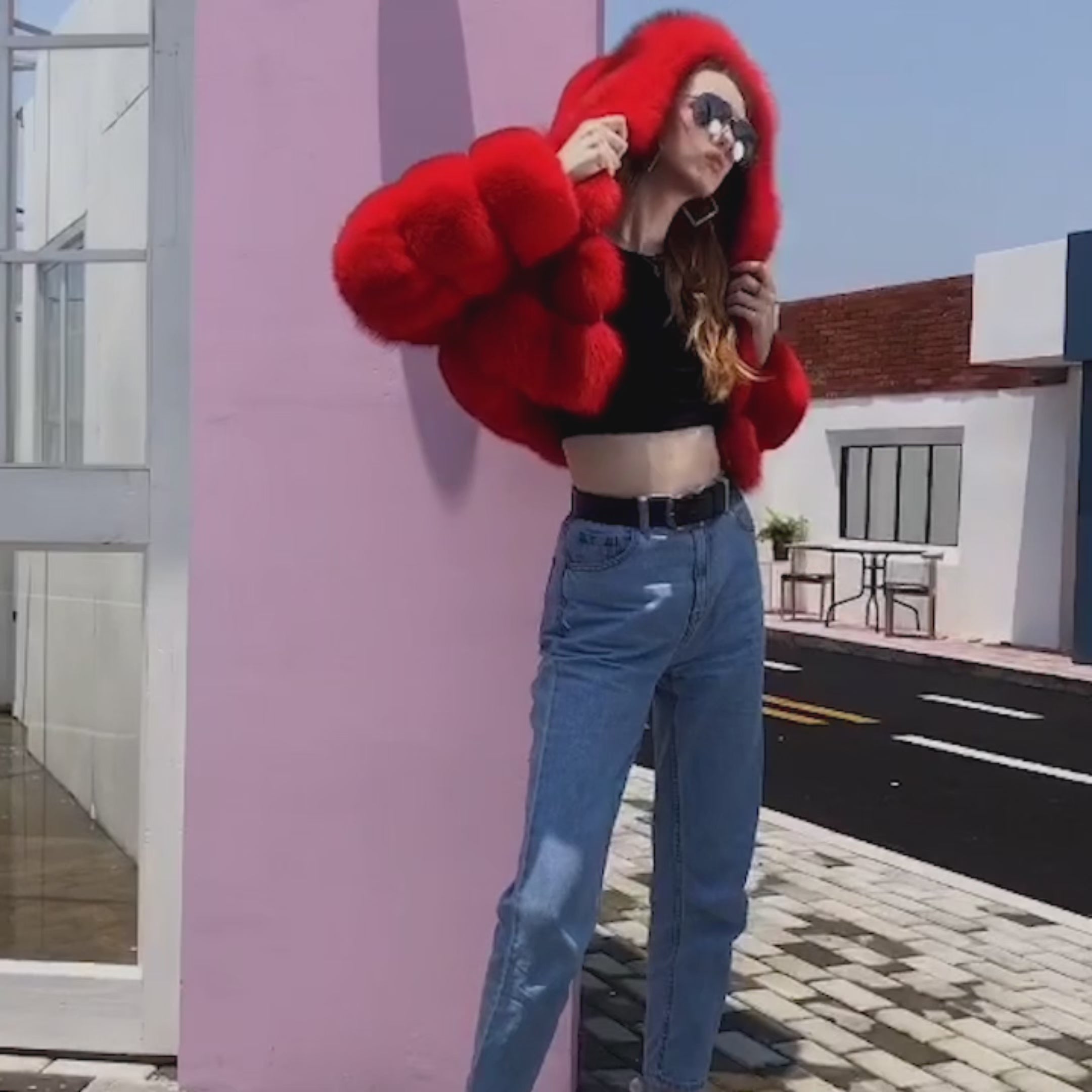 Fashion Short Genuine Fox Fur Coat Women's Winter Hooded Jacket