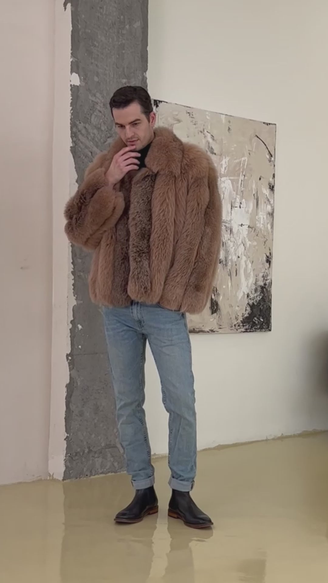 Men's Warm Fox Fur Coat Vertical Stripe High-quality Coat
